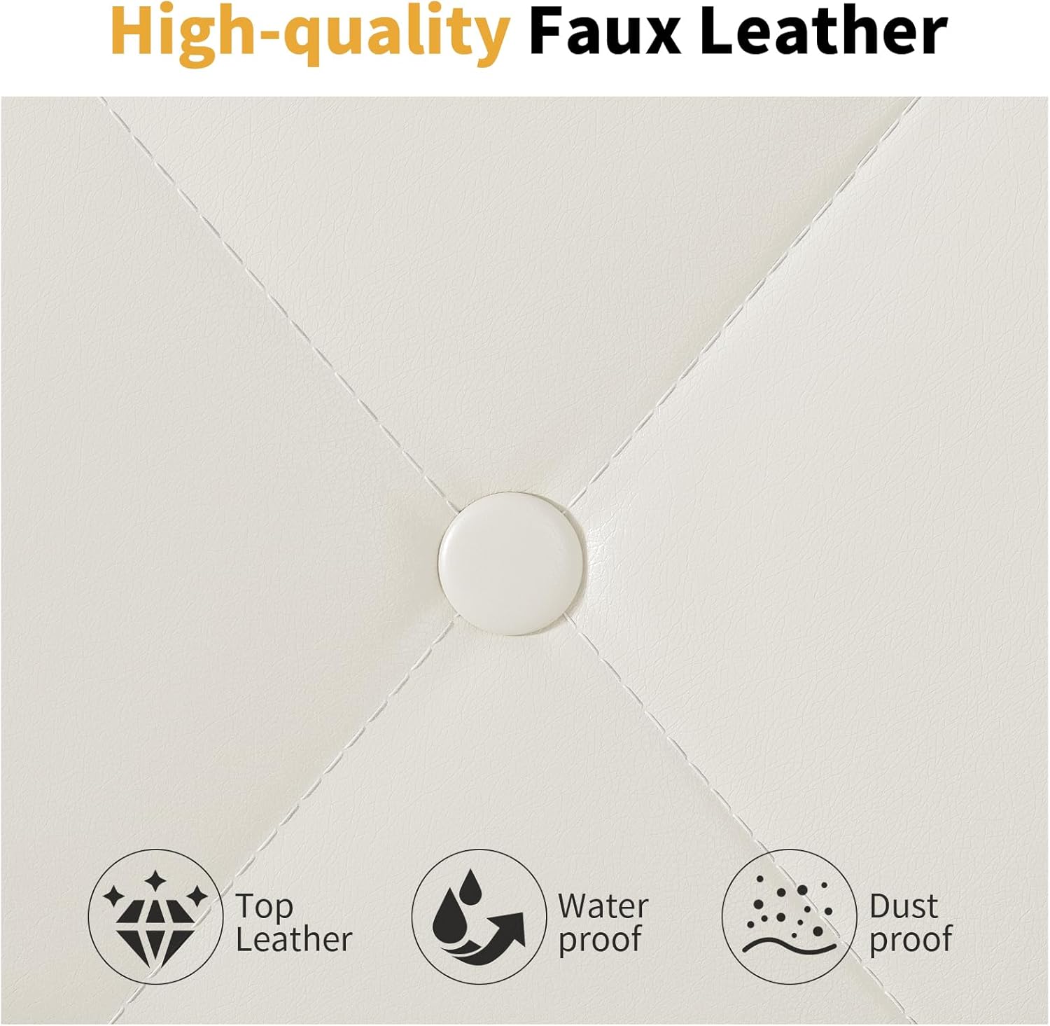 Elephance Twin Bed Frame with Upholstered Headboard Metal Platform Bed with 11.2 Inchs Storage Space Button Tufted No Box Spring Needed Easy Assembly,White - Image 5