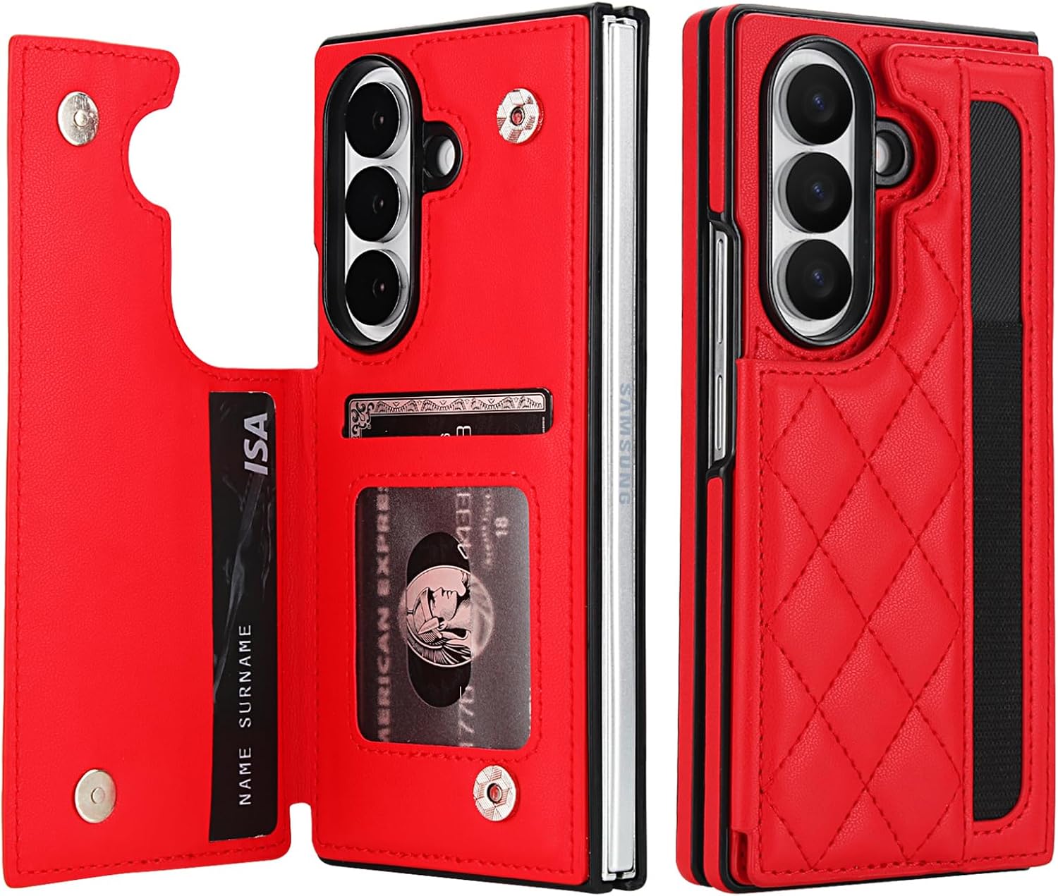 KIHUWEY for Galaxy Z Fold 7 Wallet Case, Magnetic, Kickstand Red