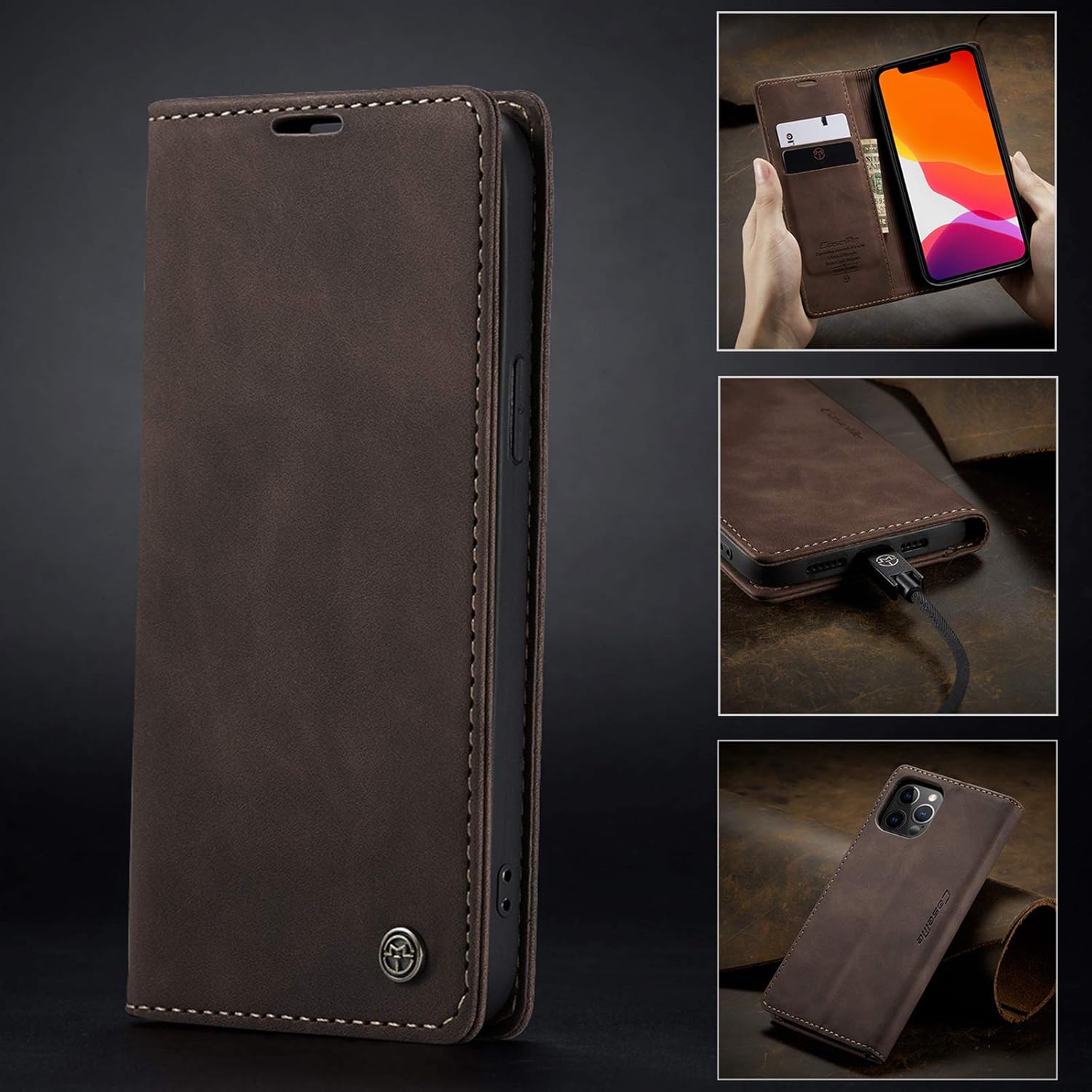 for iPhone 12 Pro Max Case, Flip Wallet Leather Case with Card Holder Magnetic Closure Shockproof Kickstand Protective Phone Cases Cover for iPhone 12 Pro Max, Coffee - Image 8