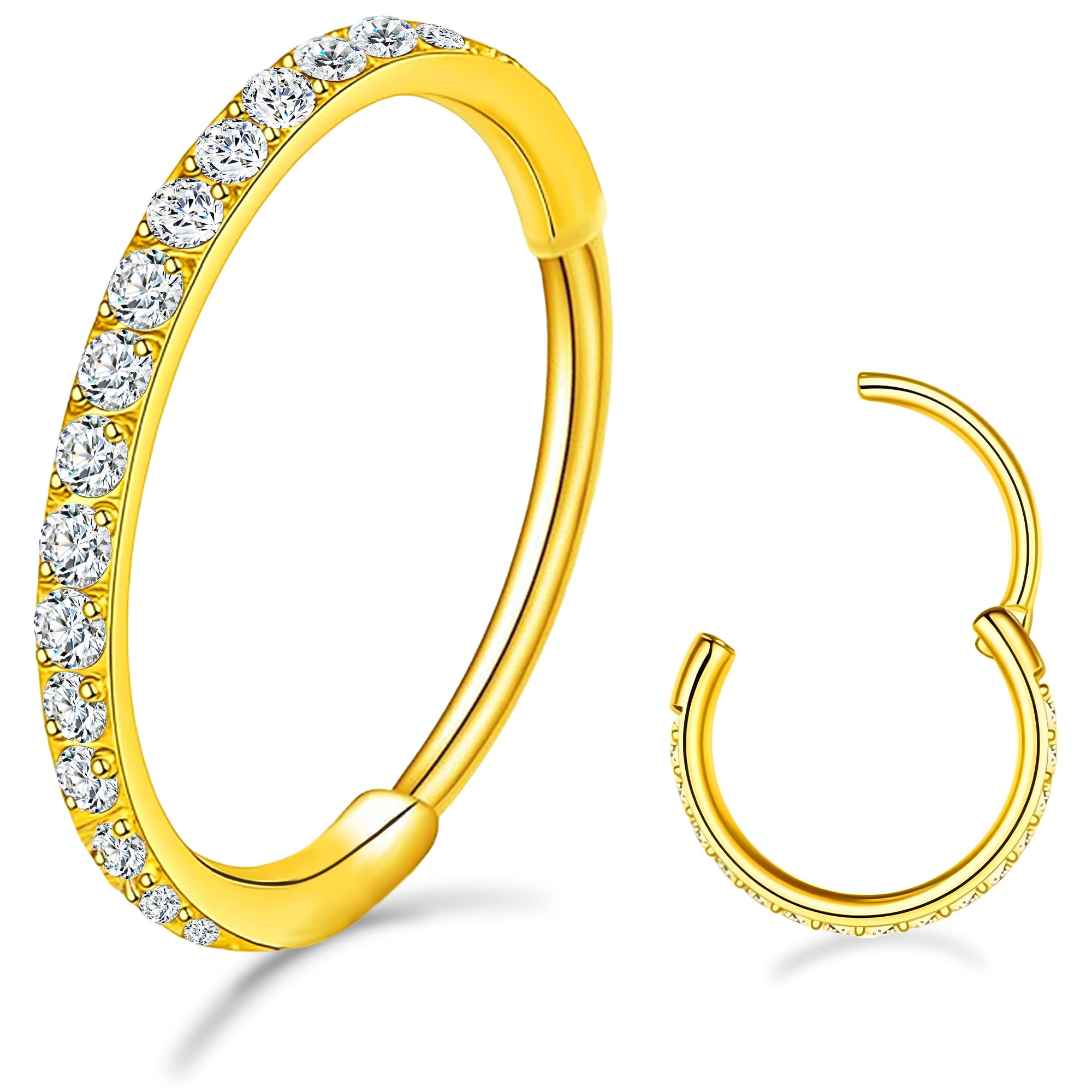 SmileBelle 14K Gold Hinged Nose Rings Hoop for Women 20G, 316L Surgical Steel Clicker Septum Ring, Hoop Huggie Earring for Upper Lobe Cartilage Helix Piercing Jewelry (8mm, 6mm,10mm)