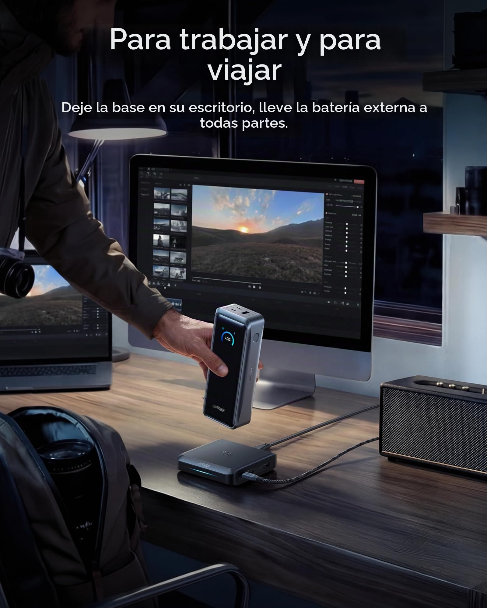Anker Prime Power Bank con Base de Carga, 26.250 mAh, 300 W | Para 6 dispositivos, carga bidireccional, apta para vuelo, control por app, compatible con MacBook e iPhone