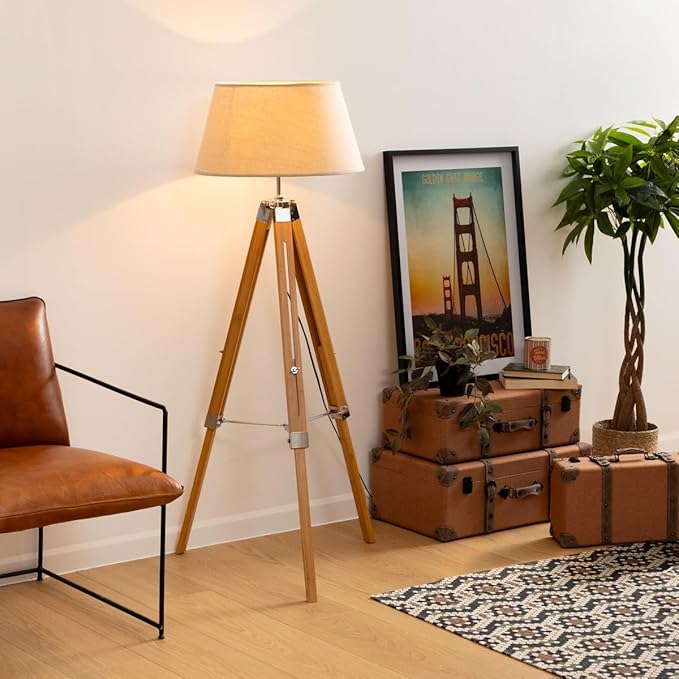 AC-Déco AC-Déco Atmosphera staande lamp met statief, bamboe, ivoorkleurig H146 H. 146 cm Beige photo 2