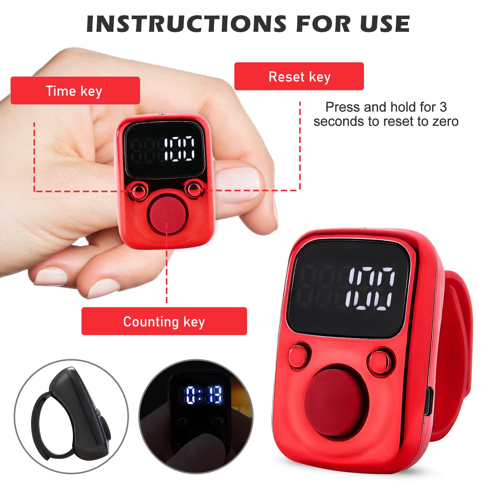 2 Pezzi Contatore Di Intelligente Impermeabile: Contatore Clicker, LED Display, Dispositivo Digitale per Contare Le Dita Ideale per Sport, Eventi Sportivi, Allenamento Di, Attività Scolastiche
