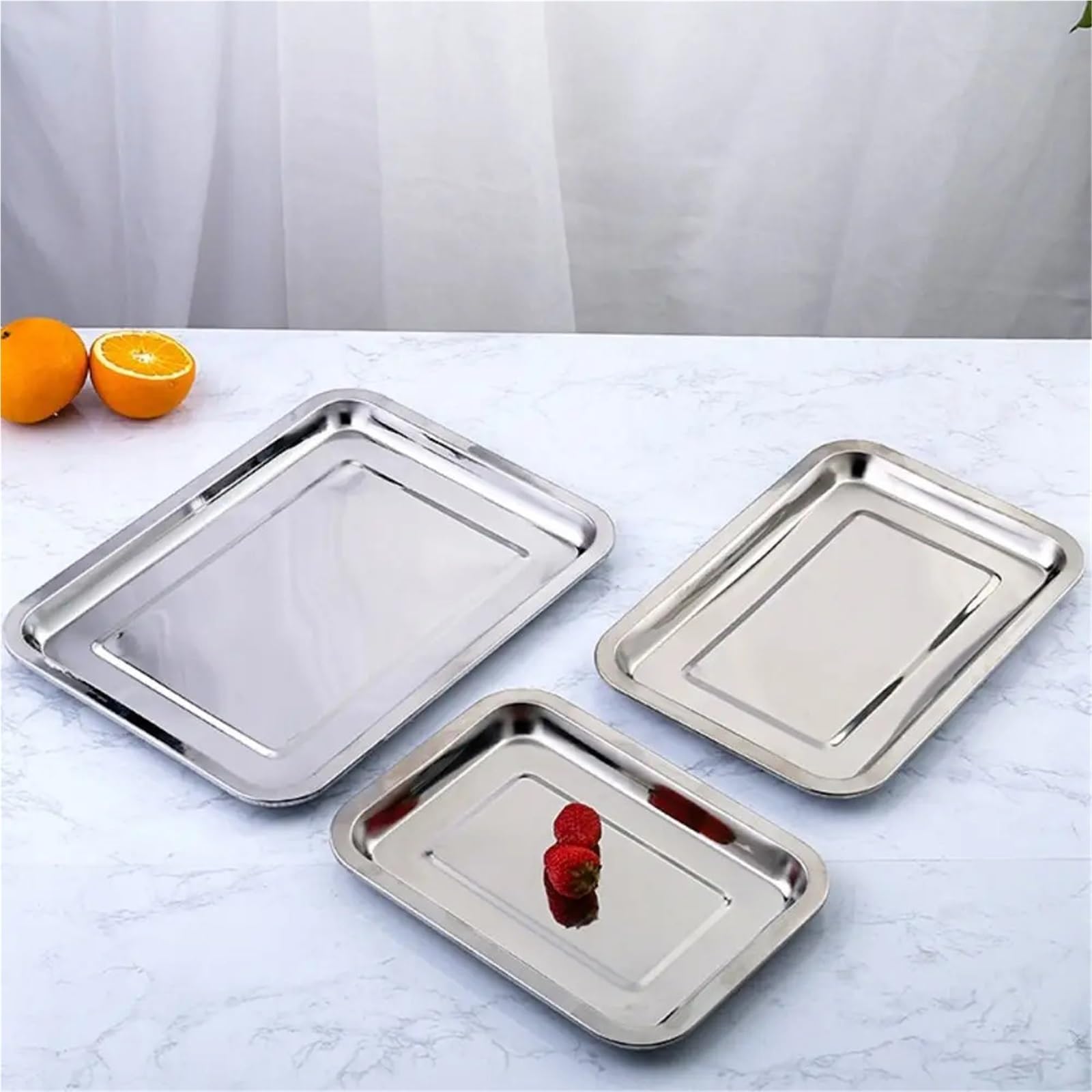 Bandeja Rectangular de Acero Inoxidable Grueso de 3 Piezas, Bandeja Profunda para Servir, Resistente a la deformación, Ideal para Barbacoa (36 x 27 x 2 cm)