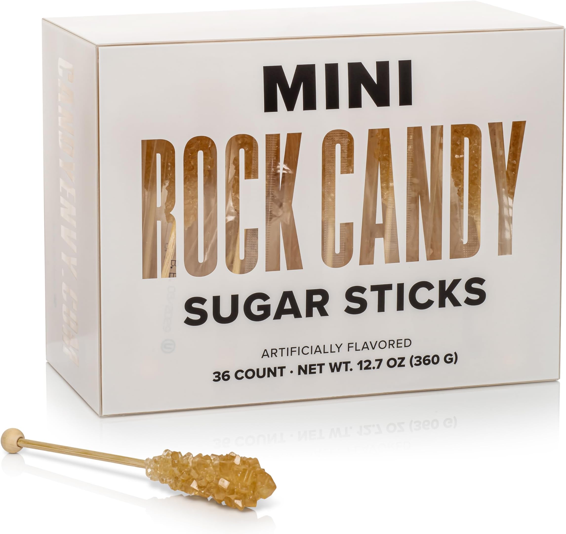 Candy Envy - Amber Mini Rock Candy Sugar Sticks - 36 Individually Wrapped Amber Candy - Original Sugar Flavored
