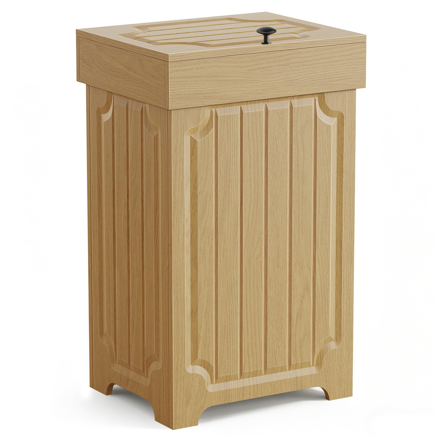 Photo 1 of Povrgive Wood Trash Can Cabinet, 13 Gallon Hidden Kitchen Garbage Can with Lid, Farmhouse Dog Proof Trash Can, Metal Ring Included, 16" L x 13" W x 26.5" H, Wood