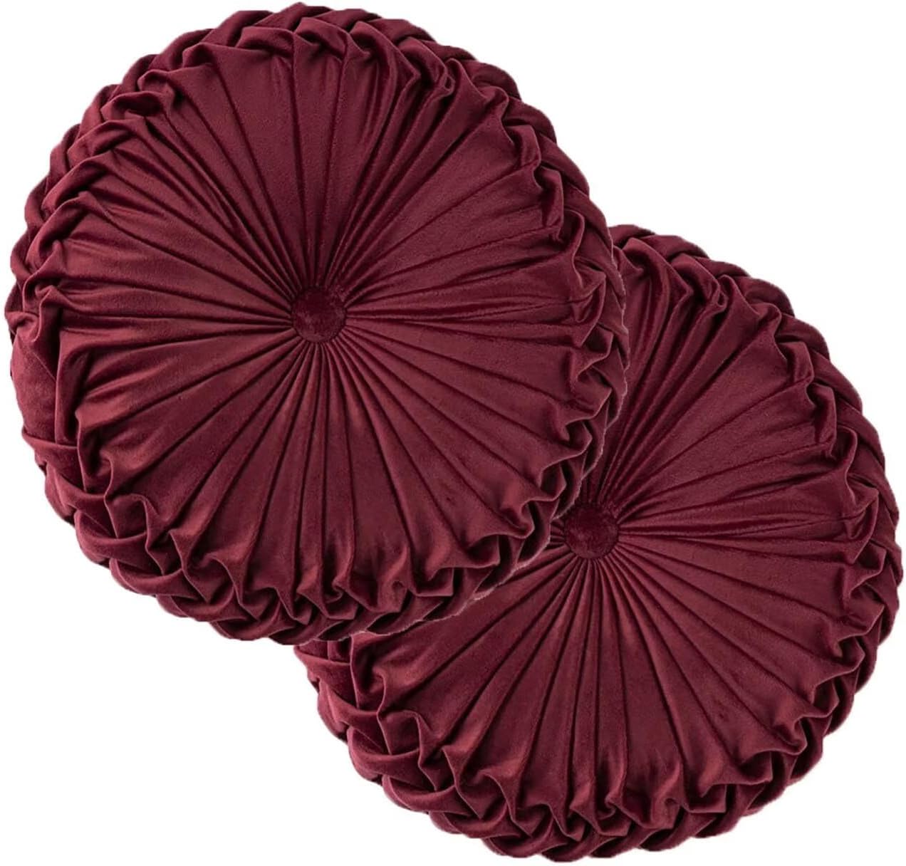 2 Pack Round Throw Pillow Velvet Pumpkin Pleated Handmade Velvet Floor Pillows Cushions Soft Home Decoration for Couch Chair Bed Car Burgundy