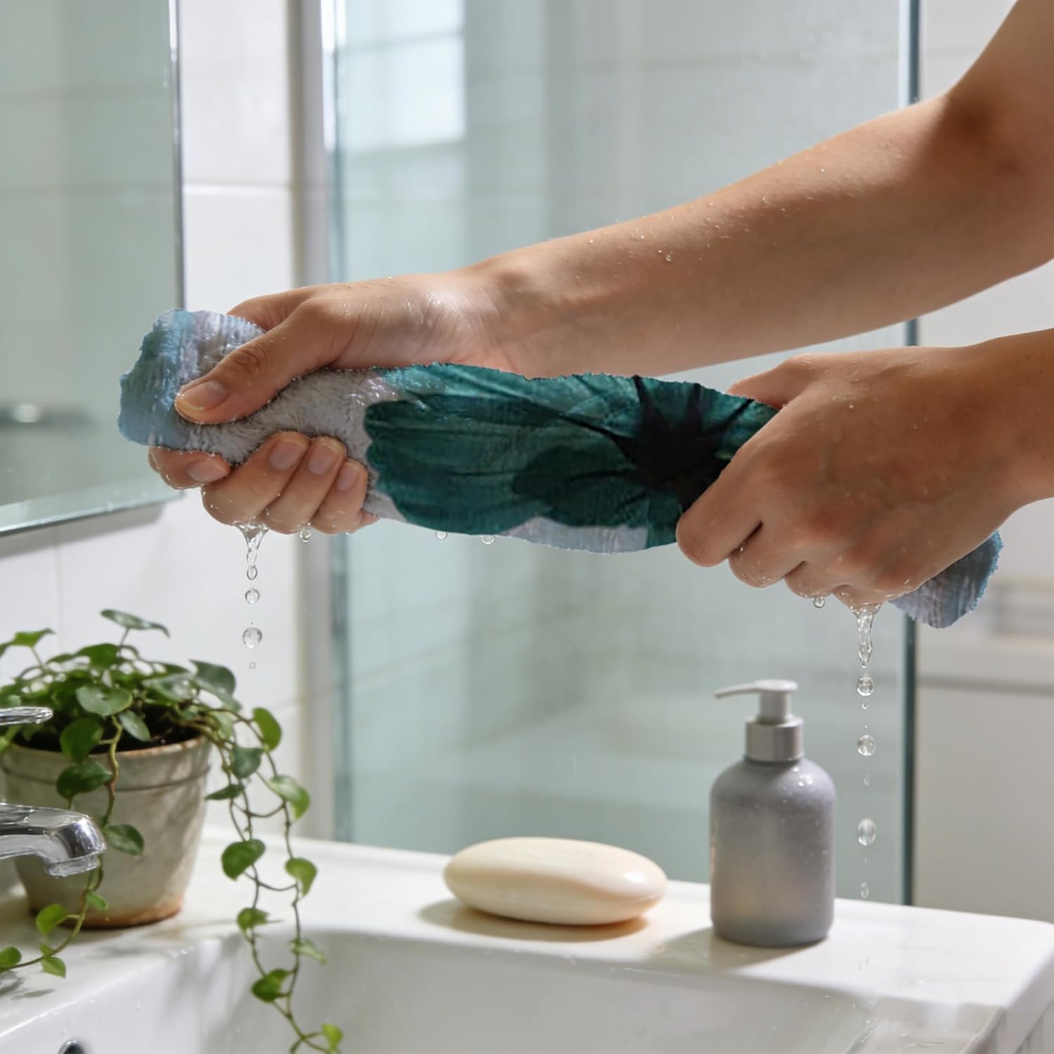 Hand Towels for Bathroom Teal Floral Kitchen Towels Set of 2 Soft Breathable Highly Absorbent Bath Towels for Bath Guest Gym Spa, 14.4x28.3 Inch