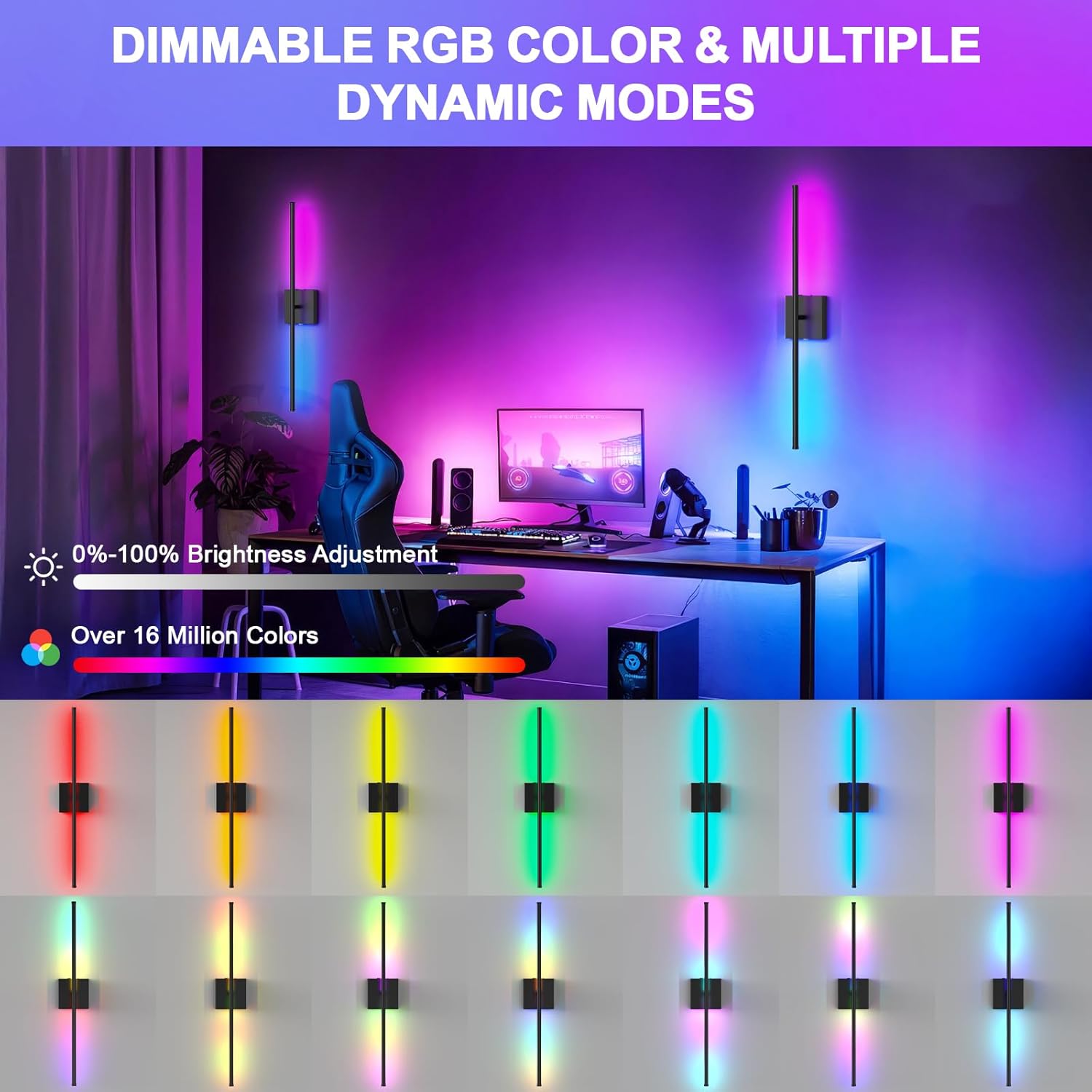 RGB Battery Operated Wall Sconces Set of Two, 12000mAh Rechargeable Wall Sconces, Wireless Wall Lights for Bedroom, Living Room, Hallway
