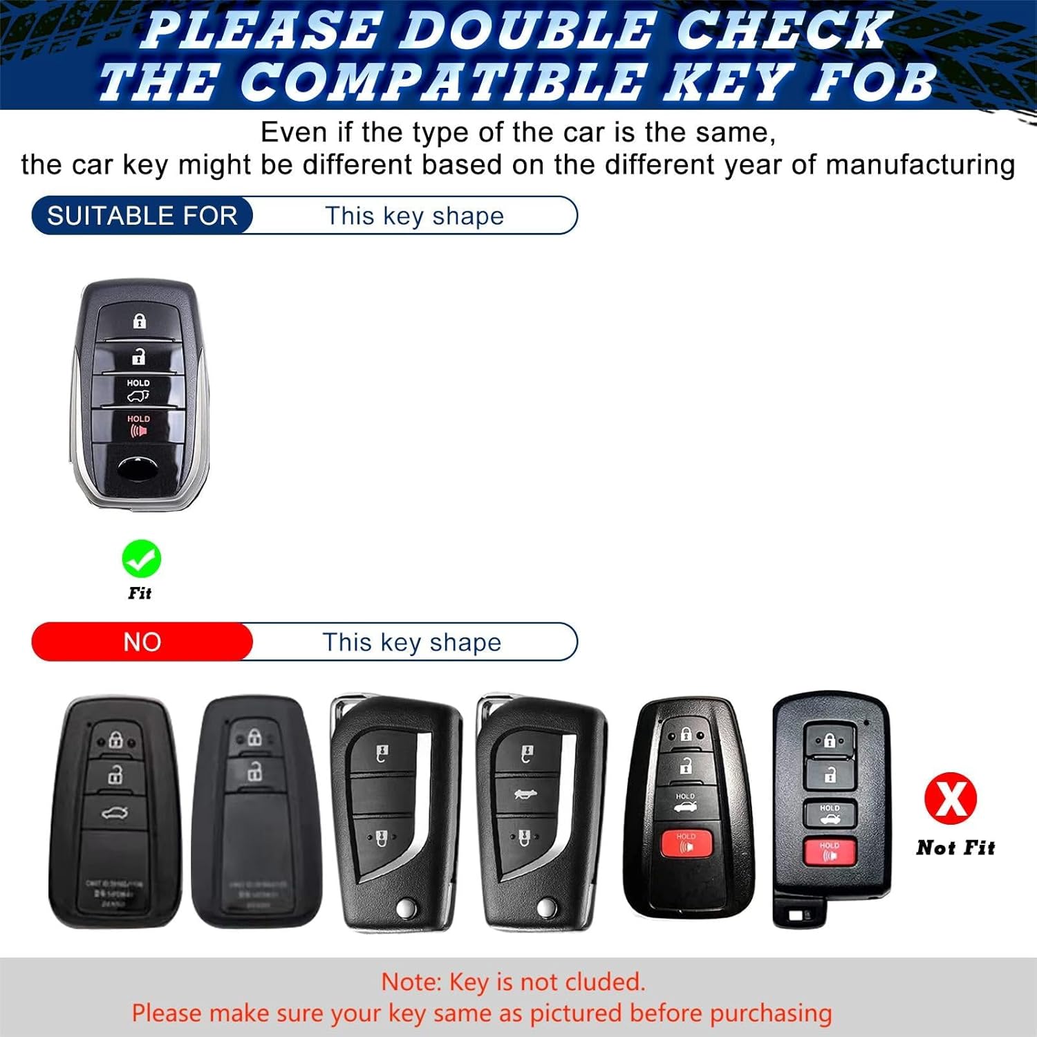 x xotic tech Carbon Fiber Pattern ABS Key Fob Cover w/Keychain for Toyota Highlander Land Cruiser 4Runner RAV4 Prime Camry Venza Corolla Cross Hilux, 4-Button Smart Keyless Entry Key