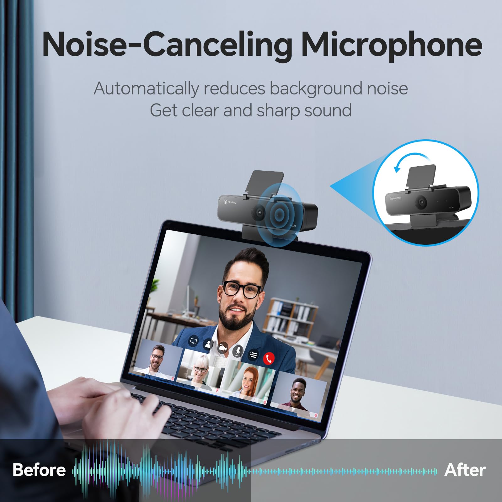 4K AI Webcam für PC, AI Presenter Tracking Webcam mit Mikrofon, Gestensteuerung, PC Webcam mit Zoom, Einstellbares Sichtfeld, Privatsphäre Abdeckung Kamera, PC Kamera für Laptop, Zoom,
