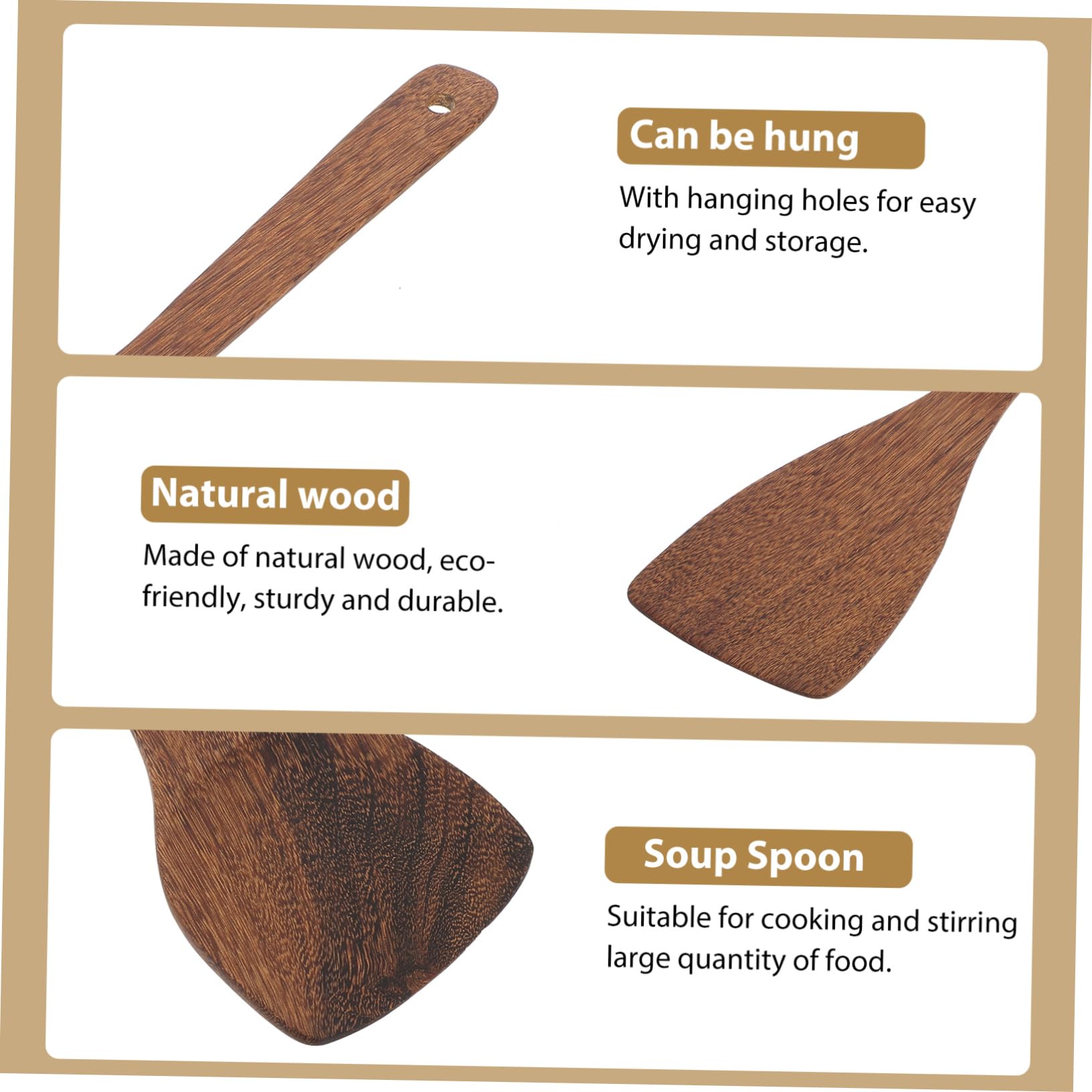DECHOUS Set Di 5 Spatole Da Cucina in Legno Naturale Per Cucinare Utensili Da Cucchiaio Da Zuppa Con Manico