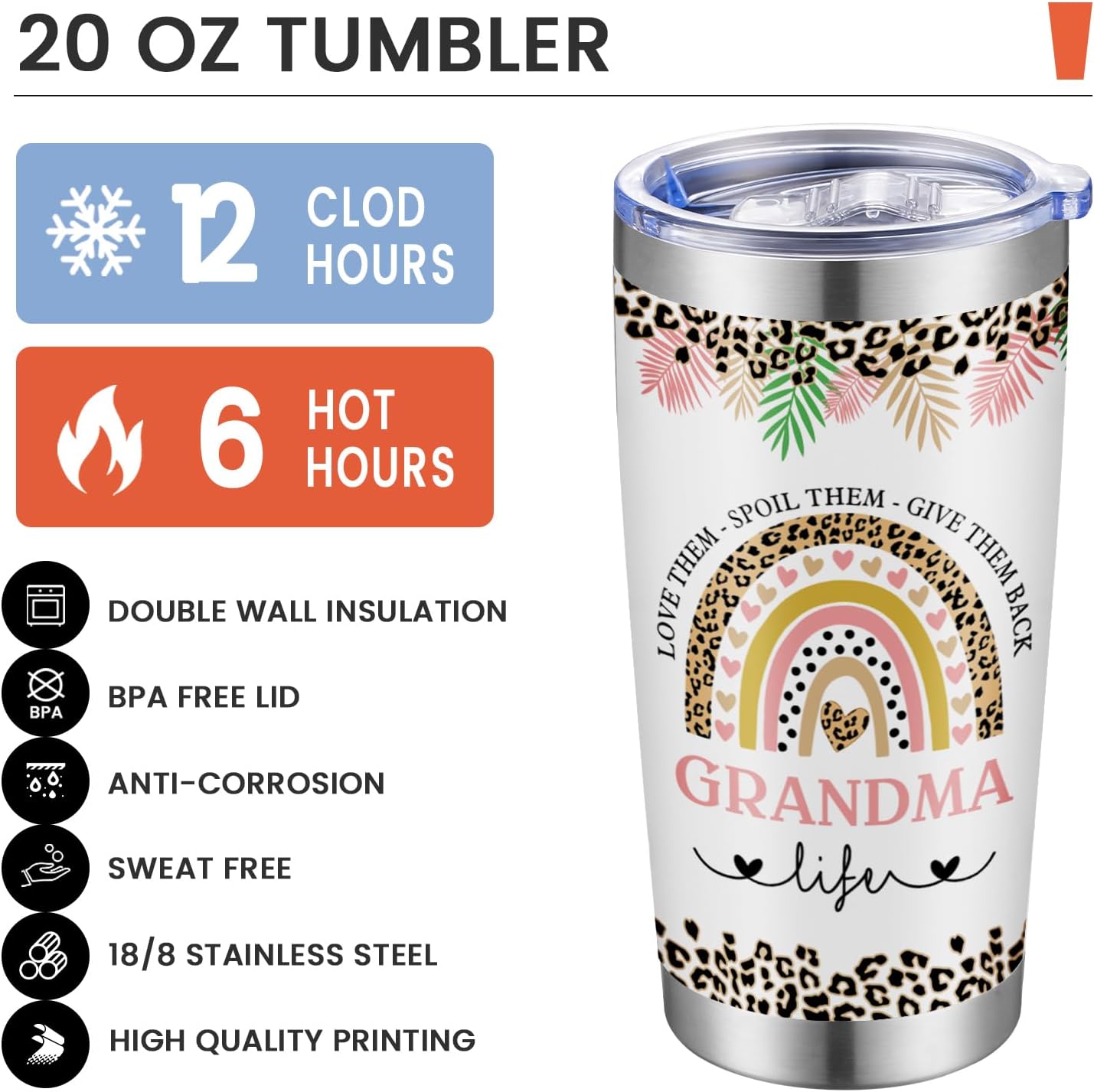 Mothers Day Gifts 20oz Insulated Coffee Tumbler, Cute Leopard Best Mom Tumbler Cup, Funny Birthday Gifts for Mom Women Mama Grandma Mothers Day Gifts - Image 4