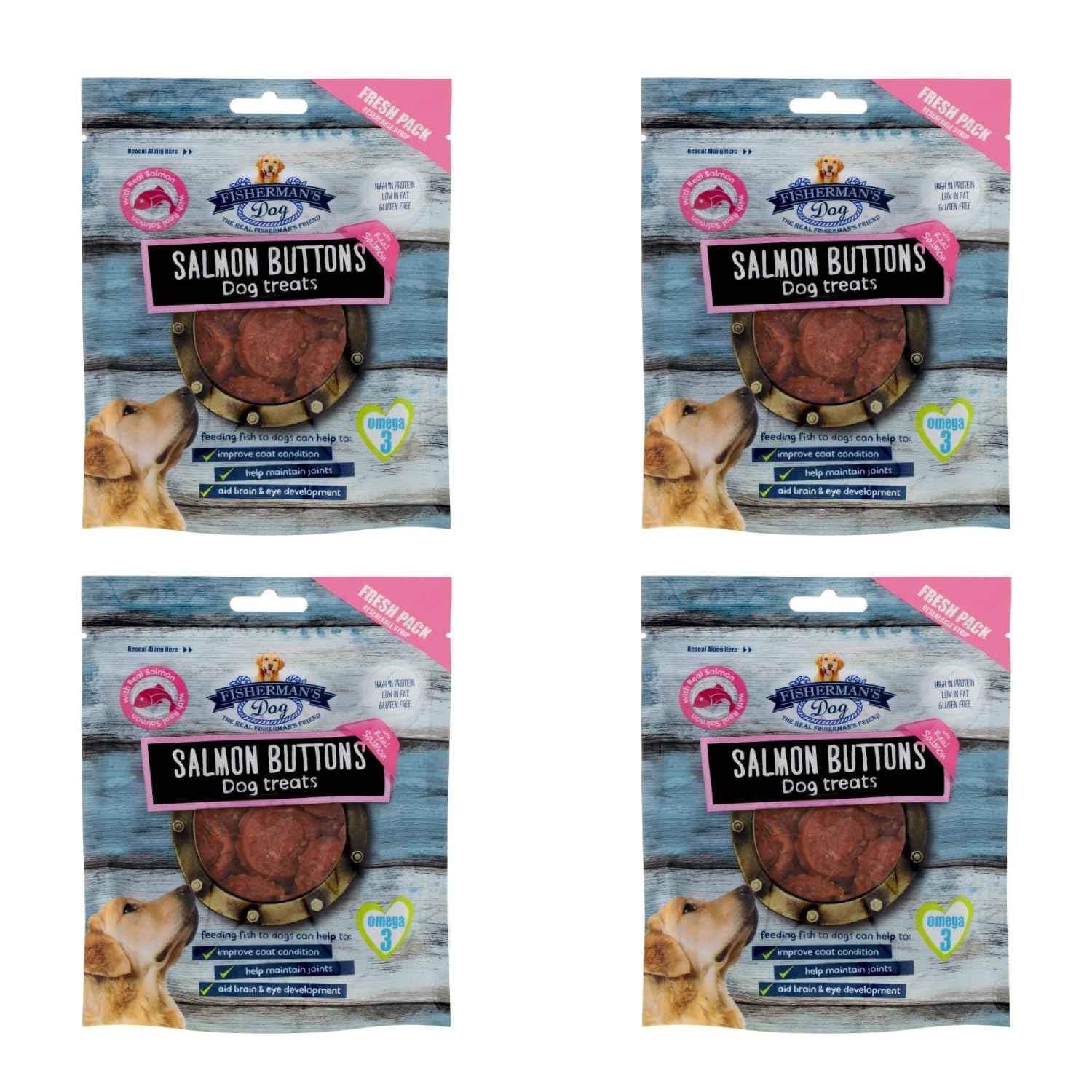 Fisherman Dog Treats Salmon Buttons 100g - Pack of 4 - Tantalising Tasty Seafood Treats That Dogs Love in Many Flavours
