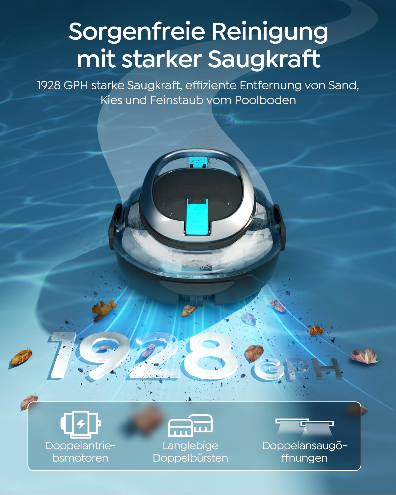 S2 Poolroboter,Doppelfiltration,90 Min,Dual Motoren,Kohlschwarz