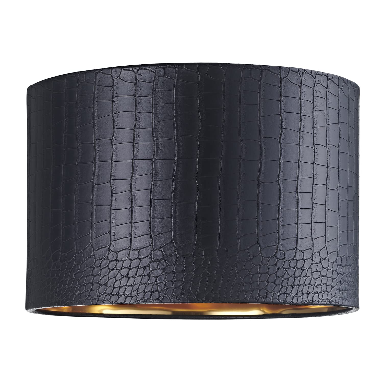 Modern Jet Black Croc Design Faux Leather Material 12" Circular Drum Lamp Shade| for Pendant Table or Floor | Eye-Catching Inner Shiny Gold Lining by Happy Homewares
