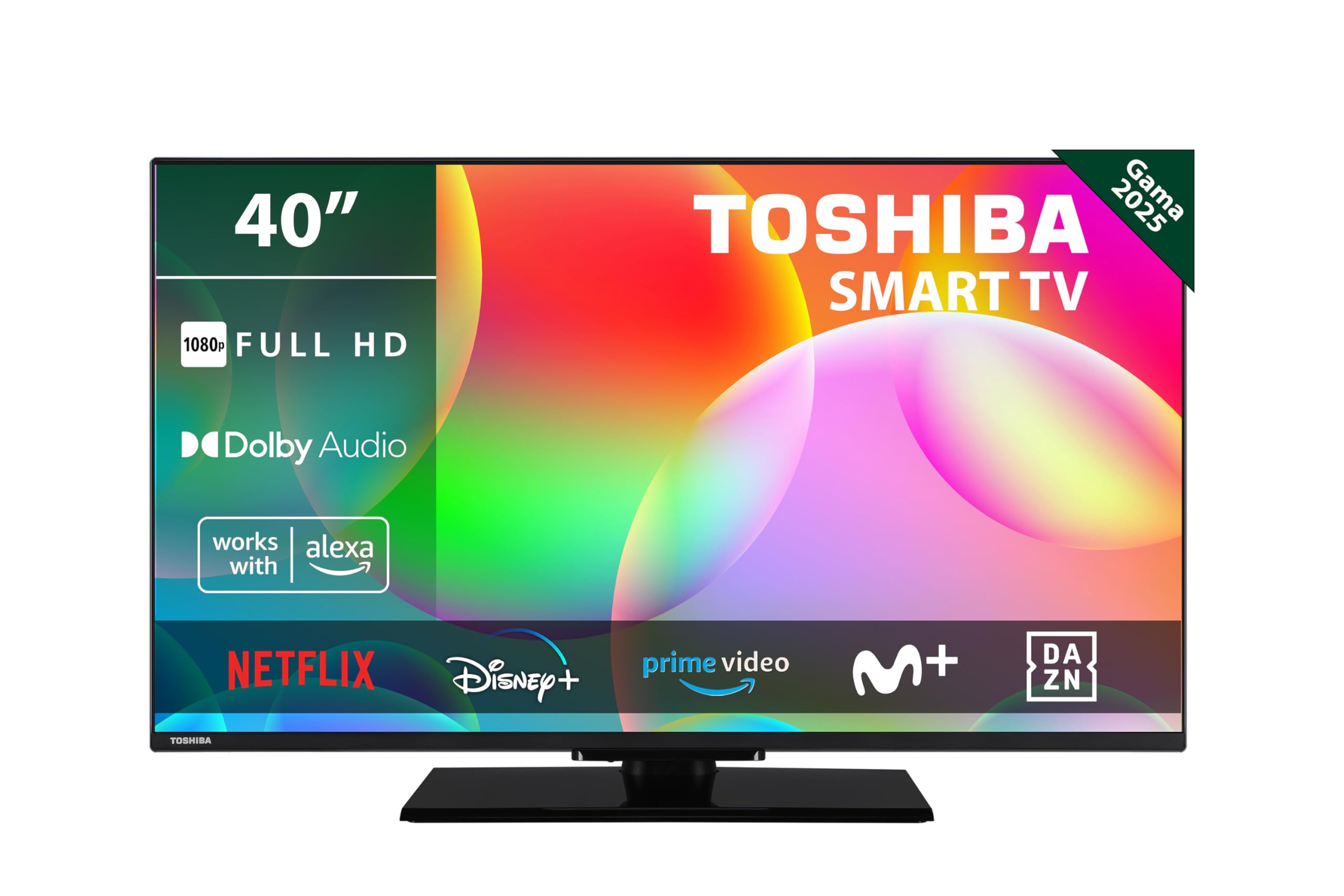 Toshiba 40LV3563DG Smart TV de 40", con Resolución Full HD (1920 x 1080), HDR, Peana Central, Compatible con Alexa, WiFi