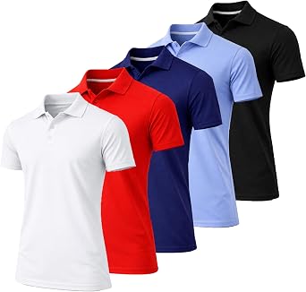 5-Pack Mens Dry Fit Moisture-Wicking Polo Shirt S-3XL