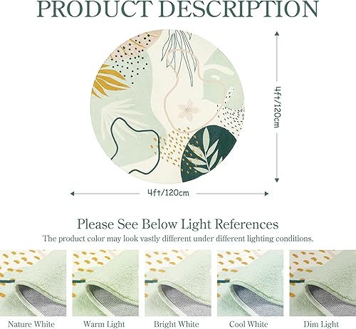 Miniatura 7 de Lahome Tapete de 4 pies, redondo, bohemio, lavable, antideslizante, pequeño, decorativo, suave, lindo, no pierde pelo, ligero, estampado botánico,