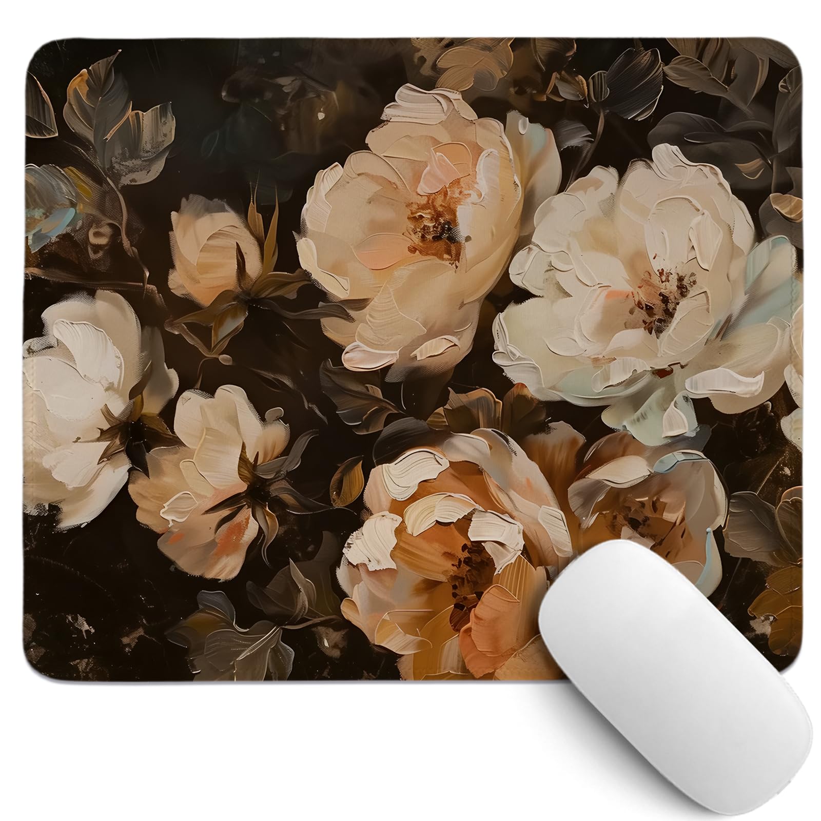 Dark Vintage Floral Mouse Pad,Spring Mouse Pads,Botanical Desk Mat,Rustic Floral Painting Desk Mat for Home Office Dorm Desktop Decor,10.2x8.3 Inch