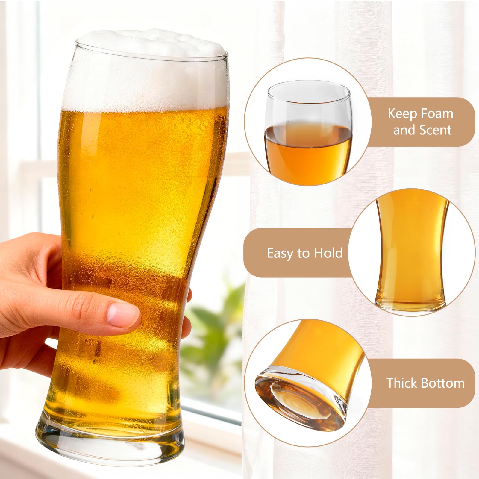 6 unidades 16 oz Pilsner Vasos de cerveza, Bar Glassware, Vasos de beber para el hogar cocina entretenimiento