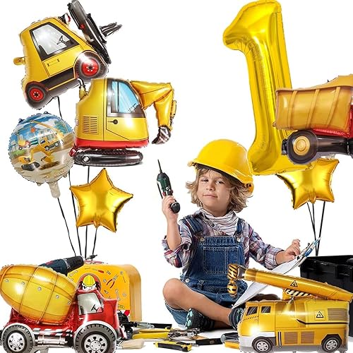 Miniatura 4 de Globos de camión de construcción, globos de aluminio para niños, decoración de fiestas de cumpleaños temáticas de camiones de construcción