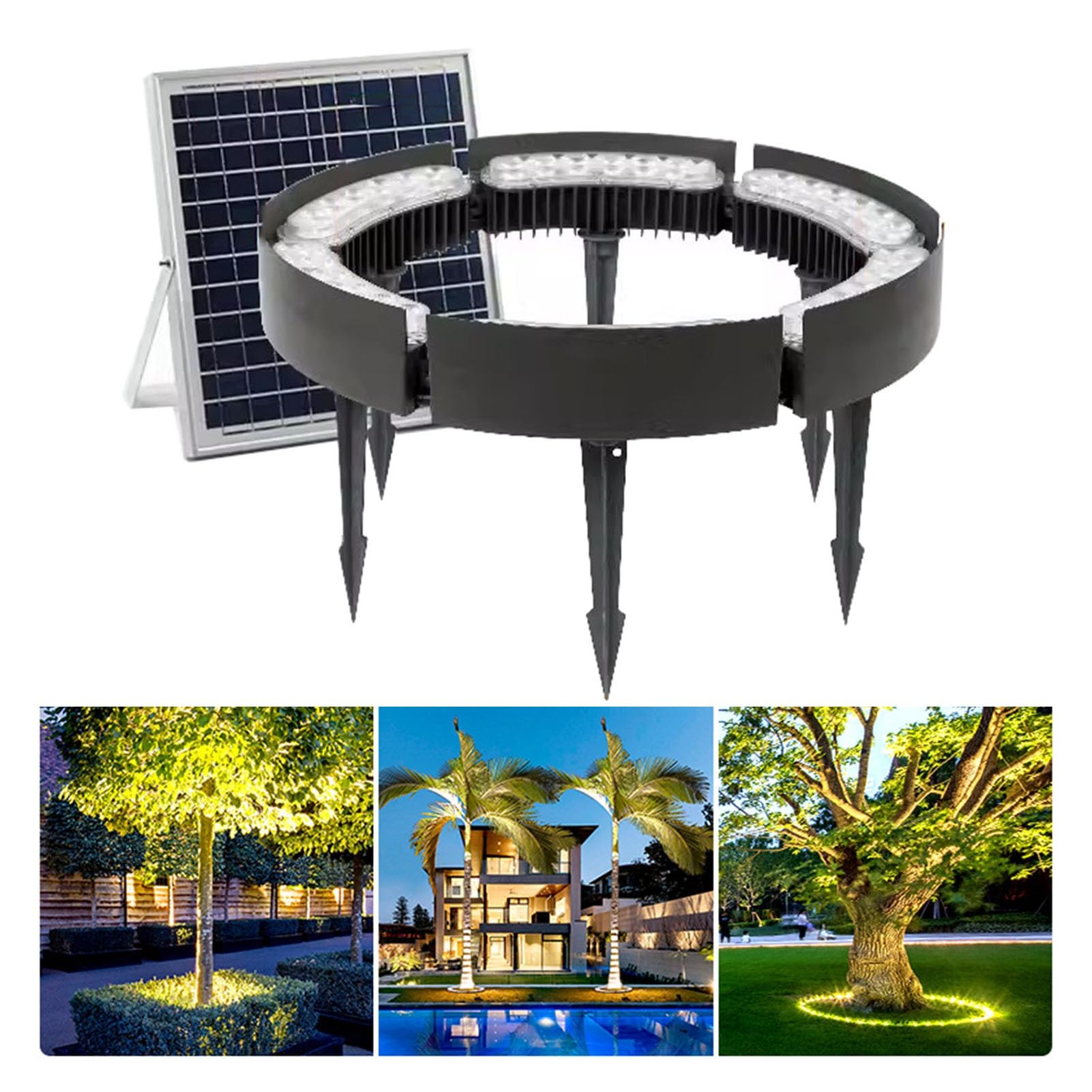 Lampes solaires de jardin pour illuminer vos soirées d'été autour du palmier et de la pelouse