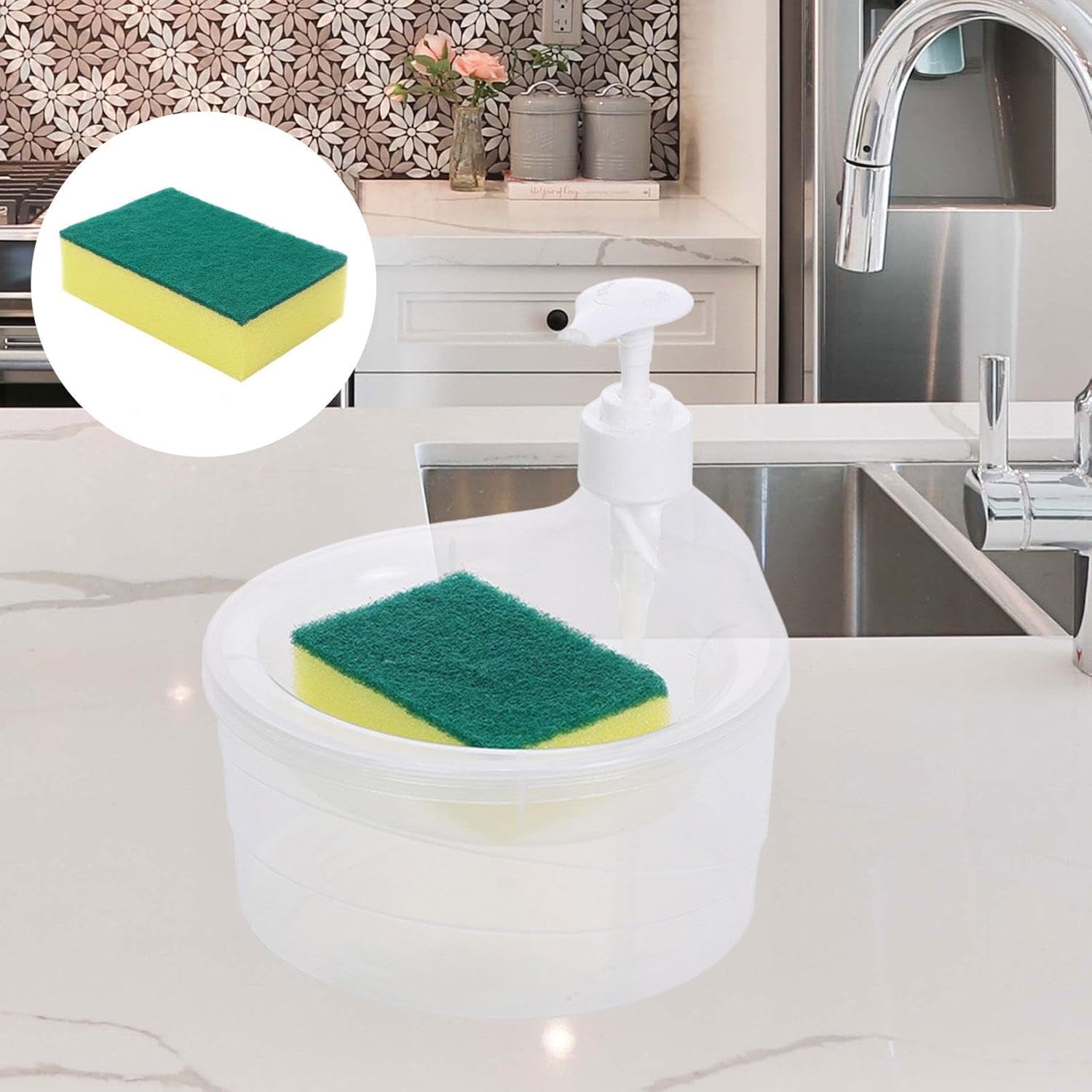 71dNJikrfIL SL1500 2 in 1 Liquid Soap Dispenser for Kitchen Sink Dishwashing Liquid Dispenser Kitchen Accessories Items New for Home Dispenser with Tub Free Sponge - MSDeals