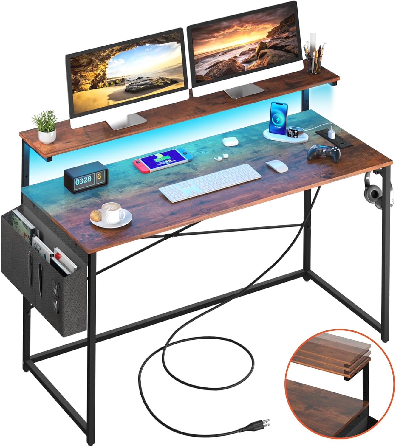 Yoobure Computer Desk with Power Outlets Fast Charging Type