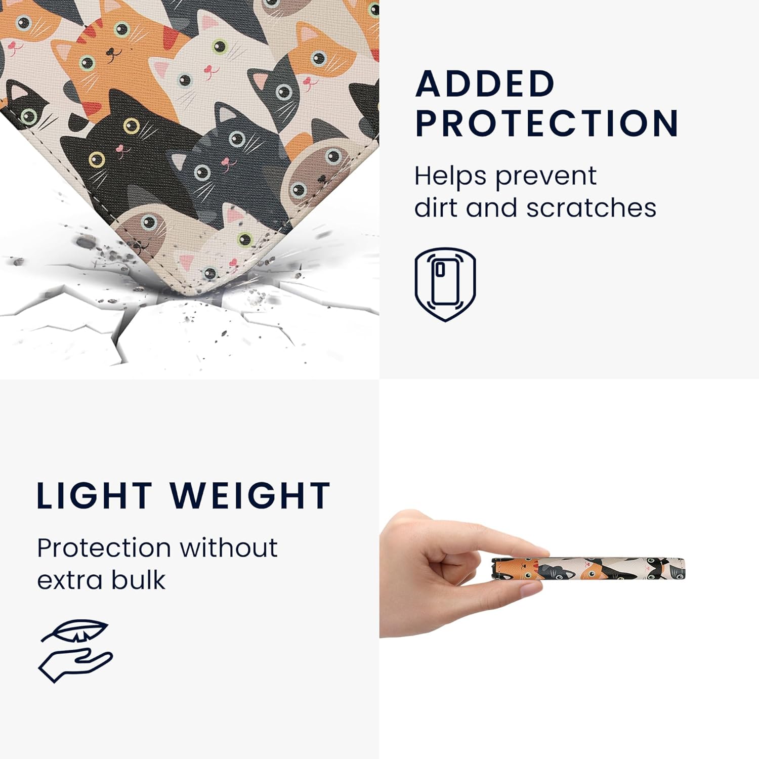 kwmobile Case Compatible with Pocketbook Verse/Verse Pro/Verse Color/Vivlio Light/Light HD Case - PU Cover w/Strap - Cats Orange/Black/White