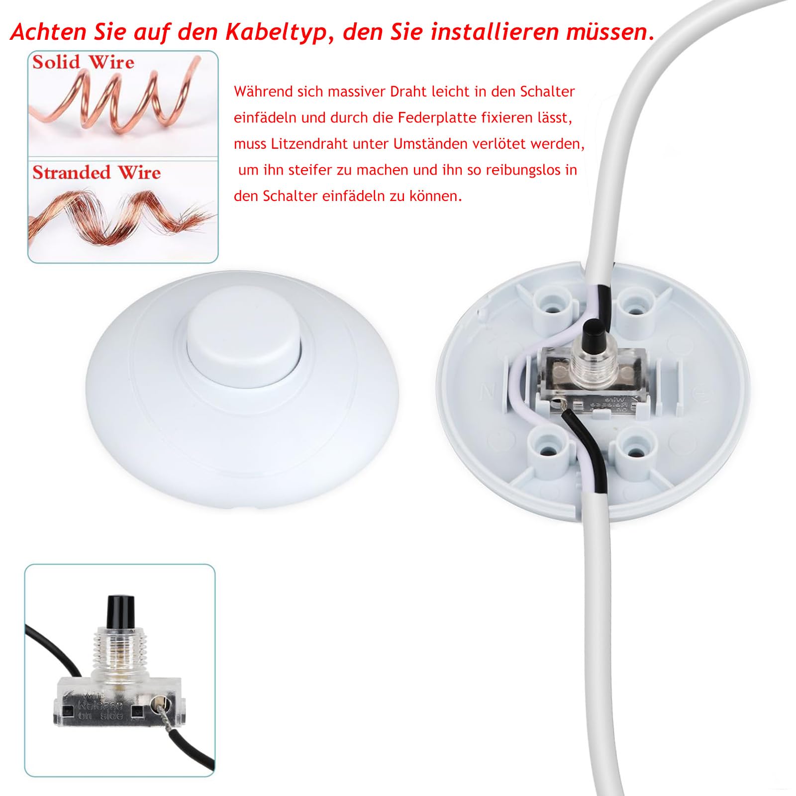 Powice Włącznik nożny, okrągły, biały, 3 A, 250 V, lampa stojąca, przełącznik pedału