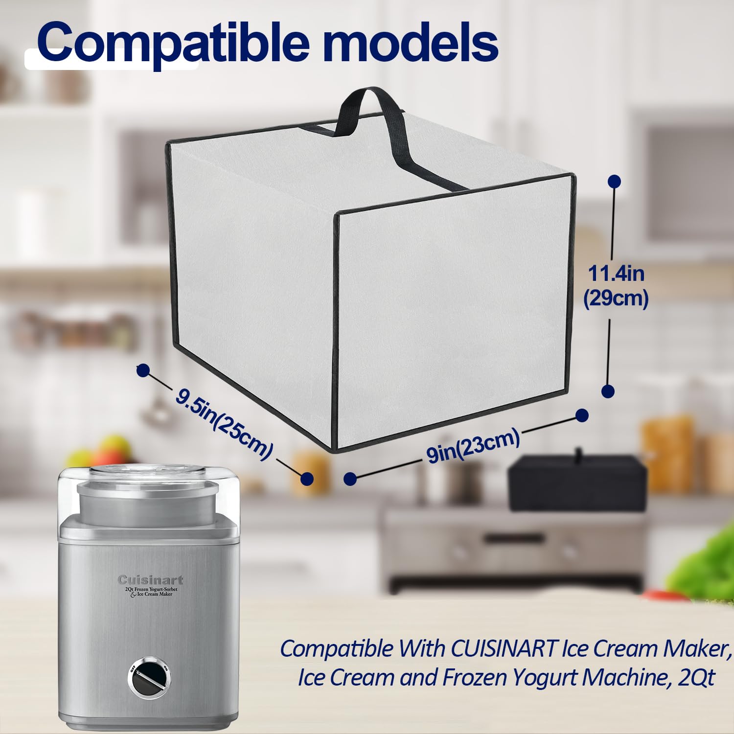 NUENSS-ROR Ice Cream Maker Cover Heavyweight Thickened Dust Cover Case Waterproof Cover for Ice Cream Maker Ice Cream and Frozen Yogurt Machine 2Qt, ICE30BCP1 (Silver, 9.8 x 9 x 11.4in)