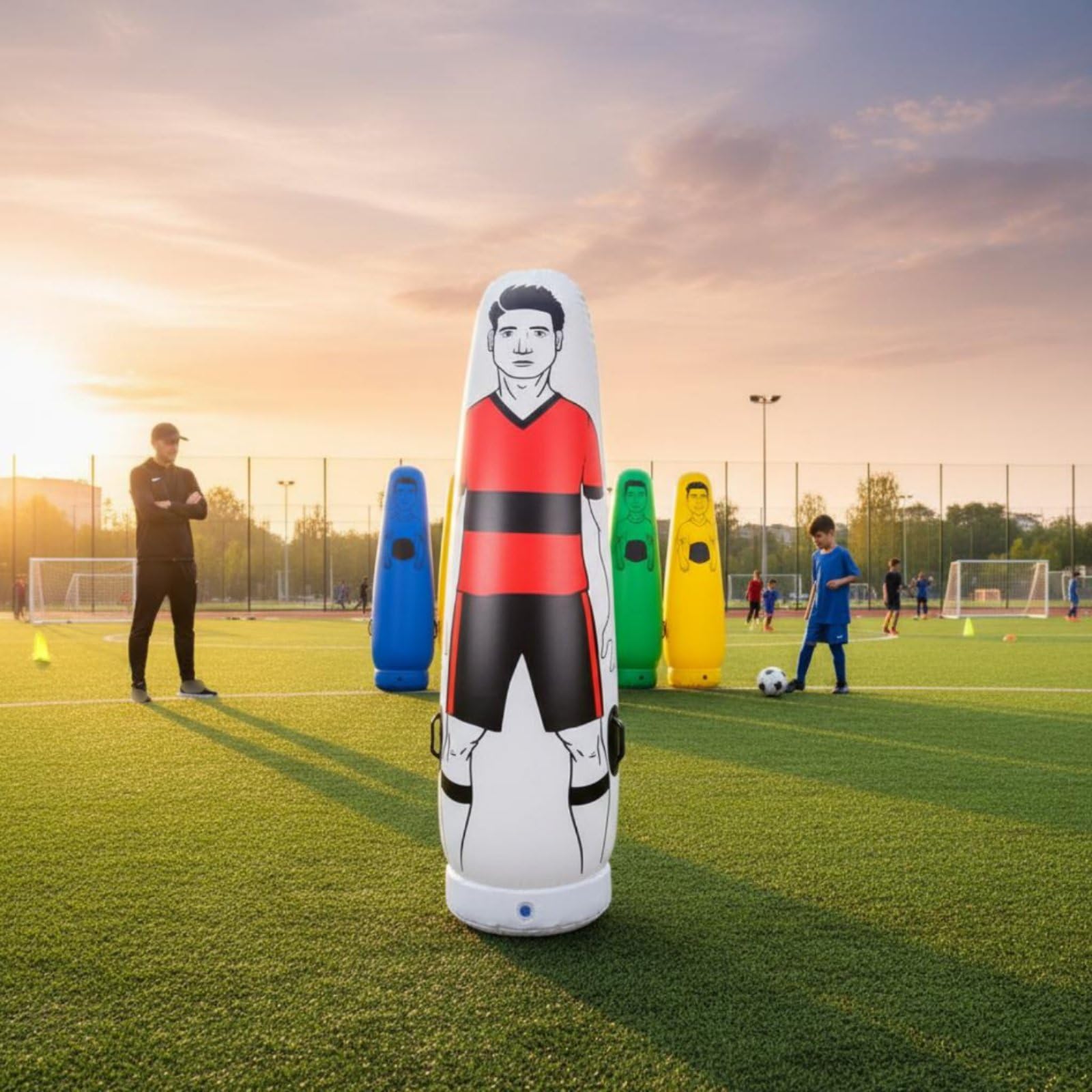 Football Training Dummy Manichino Allenamento Calcio Barriera Punizioni Gonfiabile Simulatore Avversario PVC Robusto con Base Autoraddrizzante Adatto