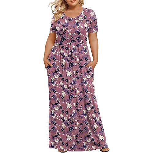 LONGYUAN Women's Plus Size Maxi Dresses for Curvy Women Summer Short Sleeve Casual 2026 Long Dress XL-6XL