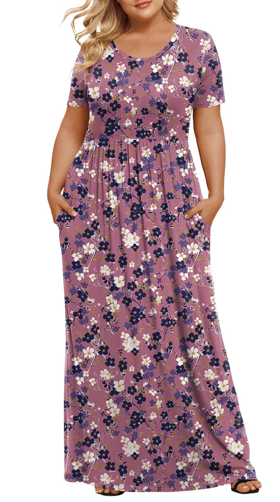 LONGYUAN Women's Plus Size Maxi Dresses Summer Short Sleeve Casual Long Dress 2026 XL-6XL