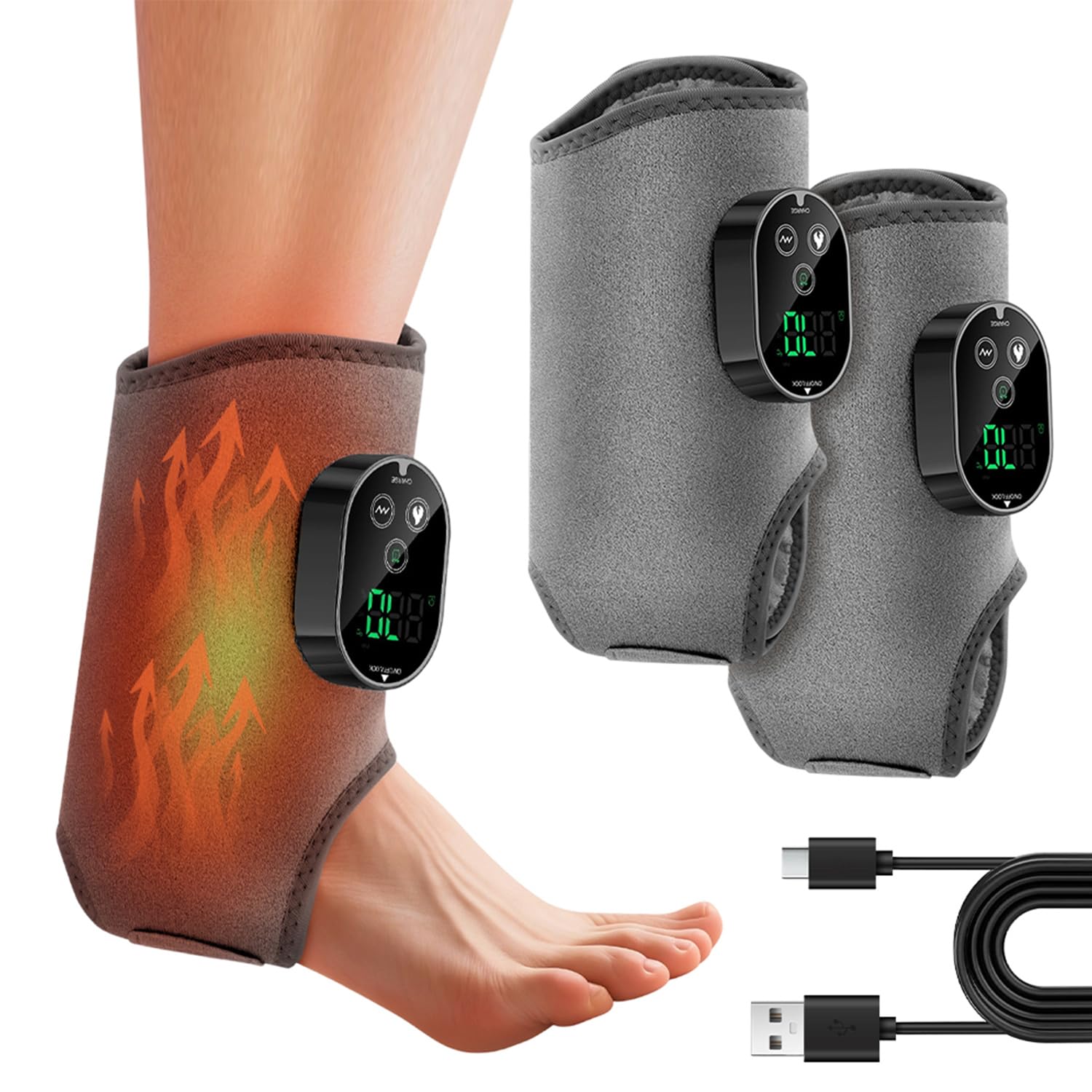 2 Stück Elektrischer Fußmassager, 3-in-1Cordless Fußmassager mit Timer | Vibrationsmodi & 6 Wärmestufen, Fußmassagegerät zur Durchblutung, Portable Cordless Ankle Massagers Schmerzen & Müde Beine