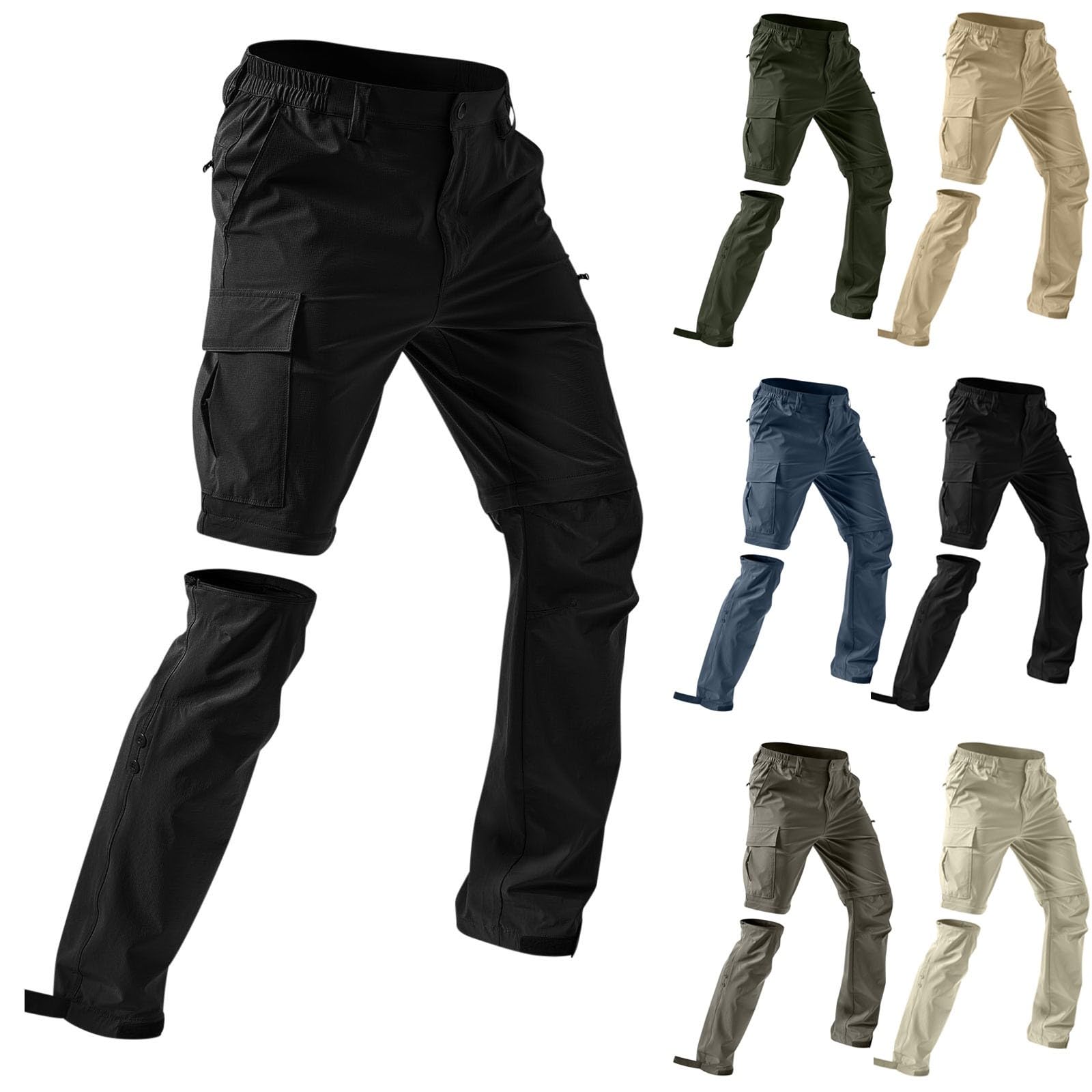 Pantaloni da trekking da uomo, con zip off, pantaloni cargo da uomo, lunghi 2 in 1, da trekking, con tasche multiple, funzionali, ad asciugatura rapida, per il tempo libero