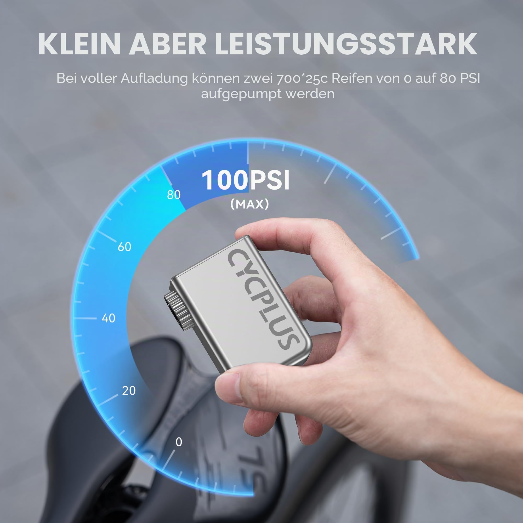 CYCPLUS AS2 Tiny E-Pump Fahrradpumpe, Tragbare, Ultrakleine 100PSI elektrische Fahrradpumpe Typ-C aufladbar Akku Minipumpen, Kein Manometer(Preisträger des EUROBIKE Award 2023)