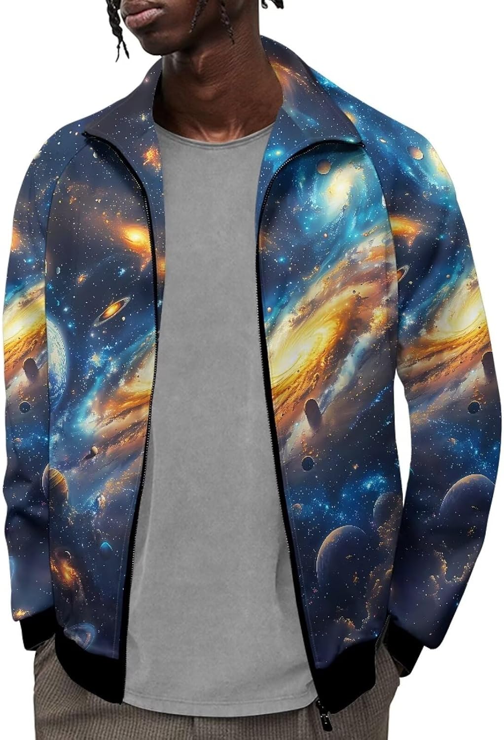 HUGS IDEA Men's Bomber Jacket Lightweight Jacket Full Zip Light Sweatshirt Casual Stylish Golf Jackets with Pockets