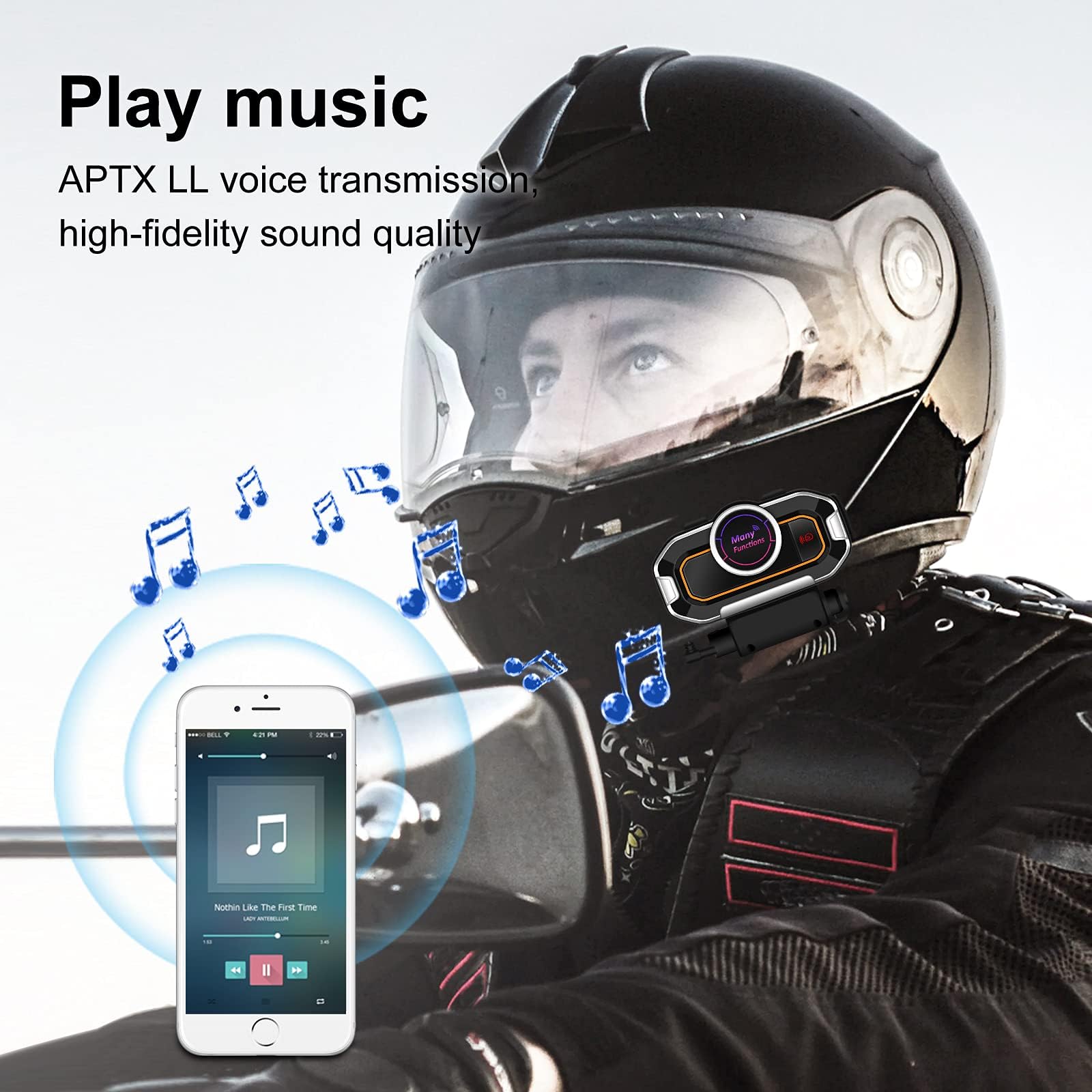 3T6B V9 Pro Intercom Bluetooth Motorcycle Helmet Headset with Noise Reduction & Hands-Free Kit & FM Radio Suitable for All Types of Helmets (1 Pack) : Automotive