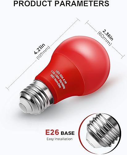 Miniatura 5 de Bombillas rojas y verdes (paquete de 4), bombillas LED A19 de Navidad, bombillas rojas E26 de 9 W, bombillas verdes, bombillas rojas de 720 lúmenes,