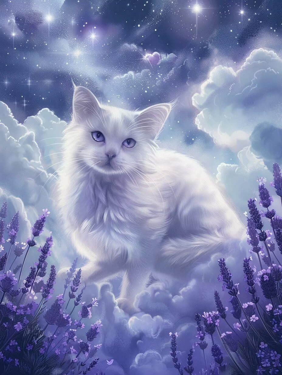Broderie diamant kit complet chat 5D lavande grand format 90x120 - 8