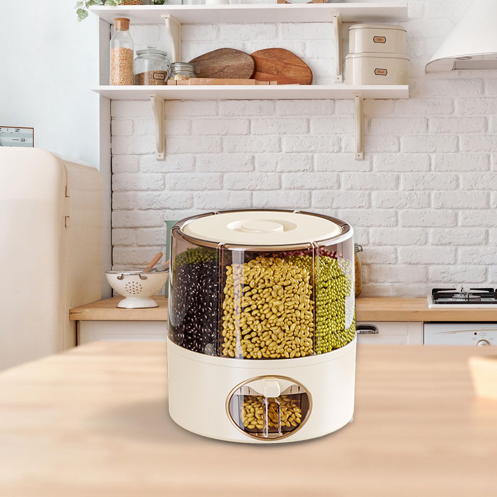 Conteneurs de stockage de céréales transparents avec tiroirs, seau à riz de cuisine à 6 grilles tournant à 360°, distributeur de riz à une touche, distributeur de nourriture sèche tournant pour le