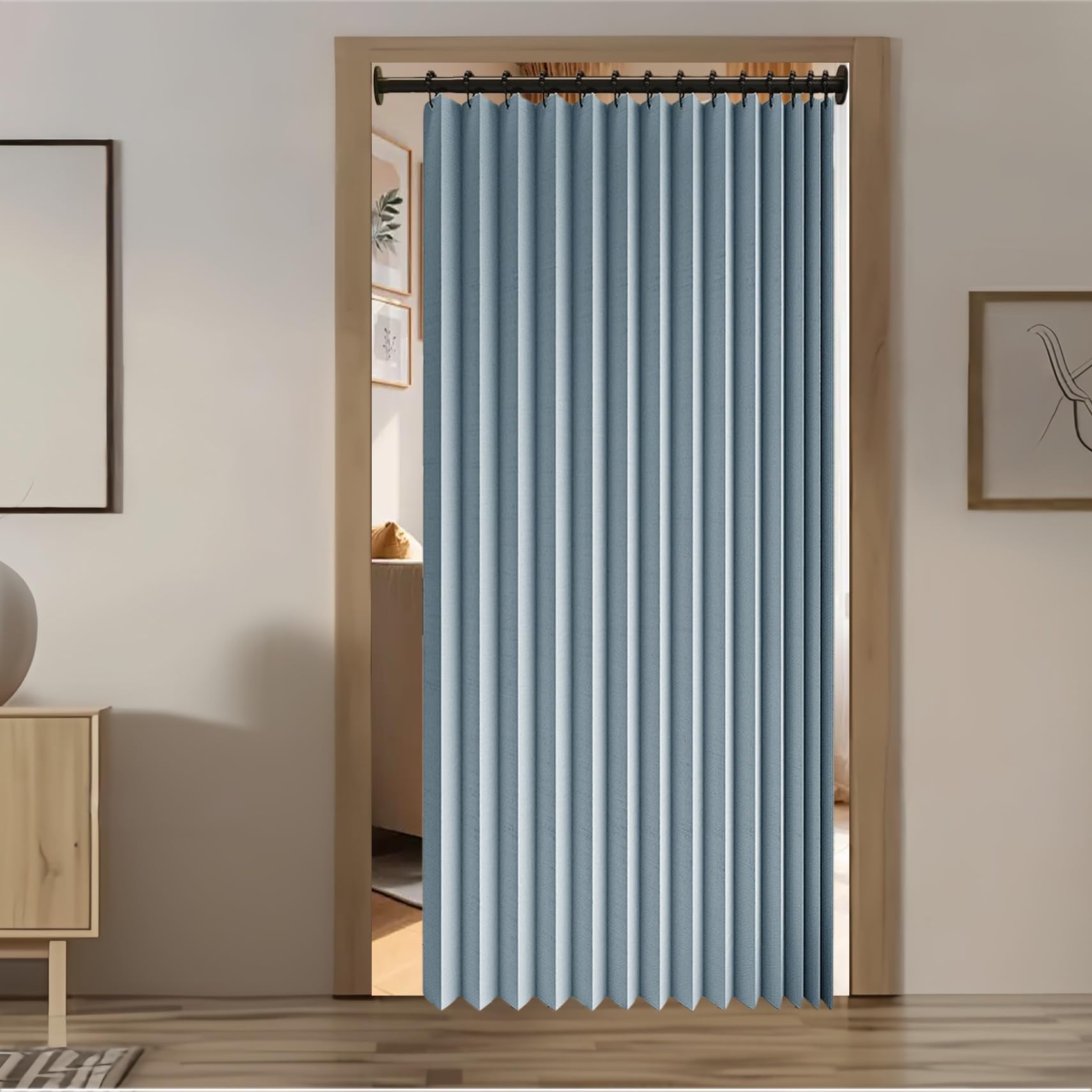 Rideau séparation phonique et anti-froid occultant bleu