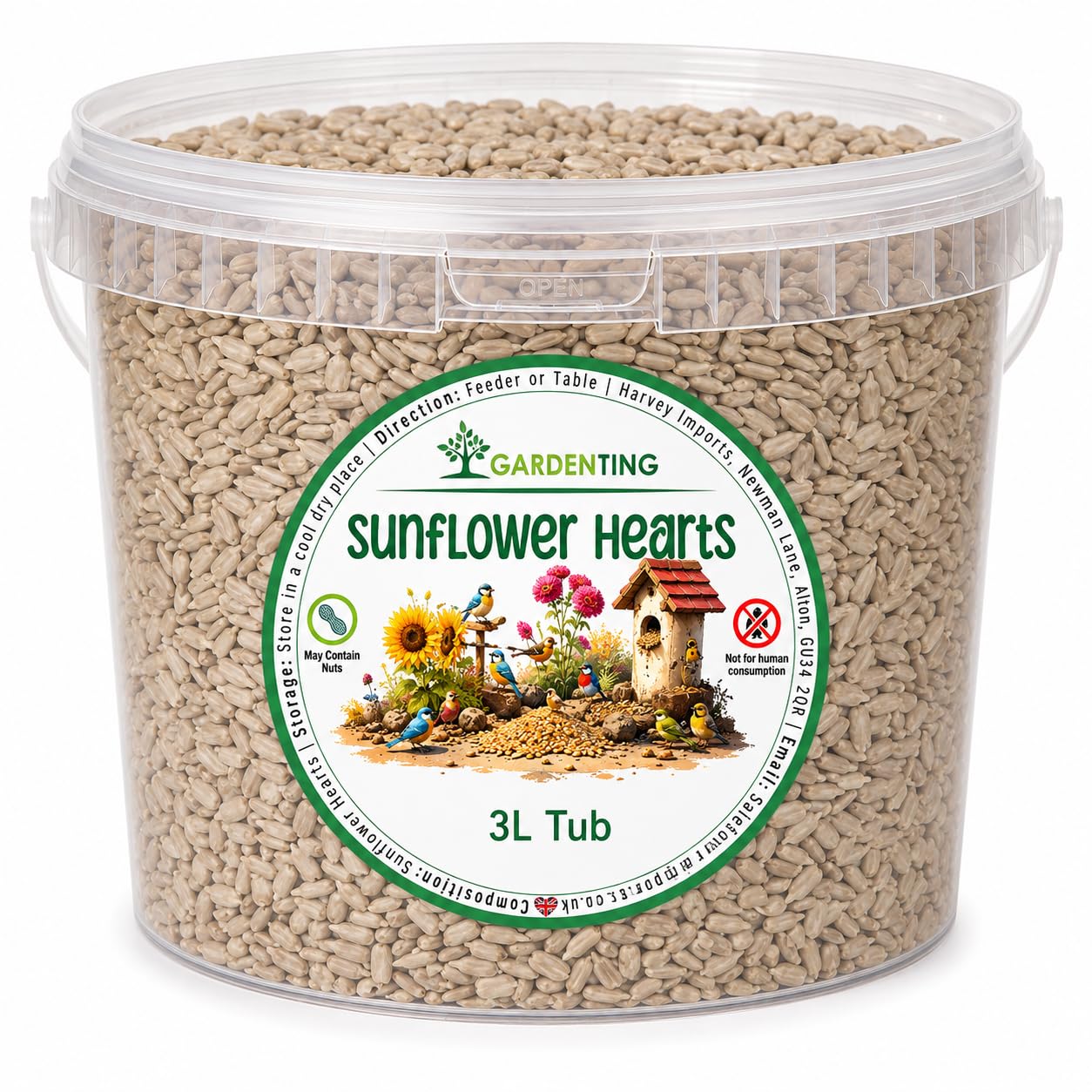 Garden Ting Premium Sunflower Hearts Kernels Wild Bird Food, 3 Litre