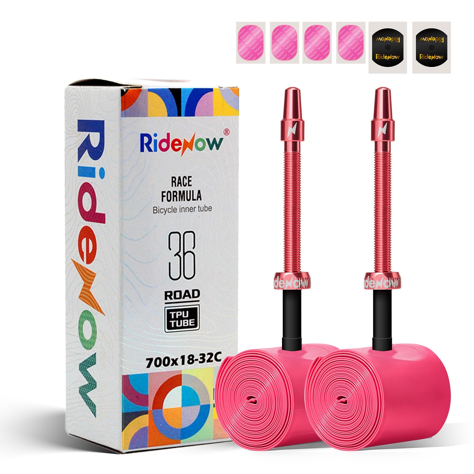 RideNow TPU Schlauch Rennrad Kompatibel mit 700x18-28C, 700x18-32C, 700x28-38C, 2 Pack 700C Ultraleichter Fahrradschlauch mit Metall Presta Ventil 45/65/85mm, 24g/36g/39g