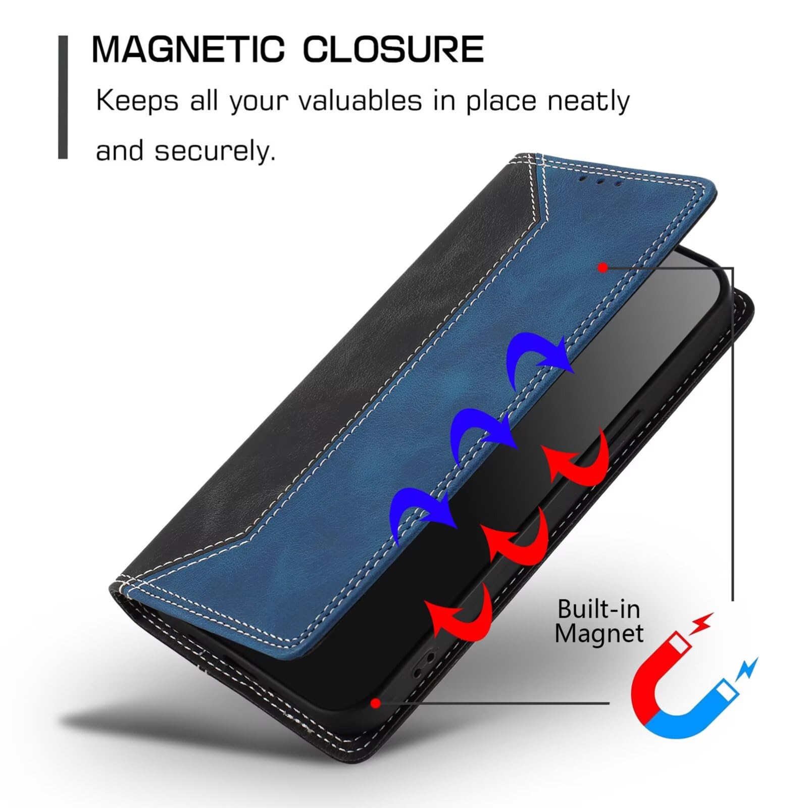 SEAHAI Etui do Motorola Edge 60 Neo/Edge 50 Neo/ThinkPhone 25, etui ochronne ze skóry PU, pokrowiec na karty, odporny na wstrząsy portfel z blokadą RFID/magnetyczną klapką, ciemnoniebieski