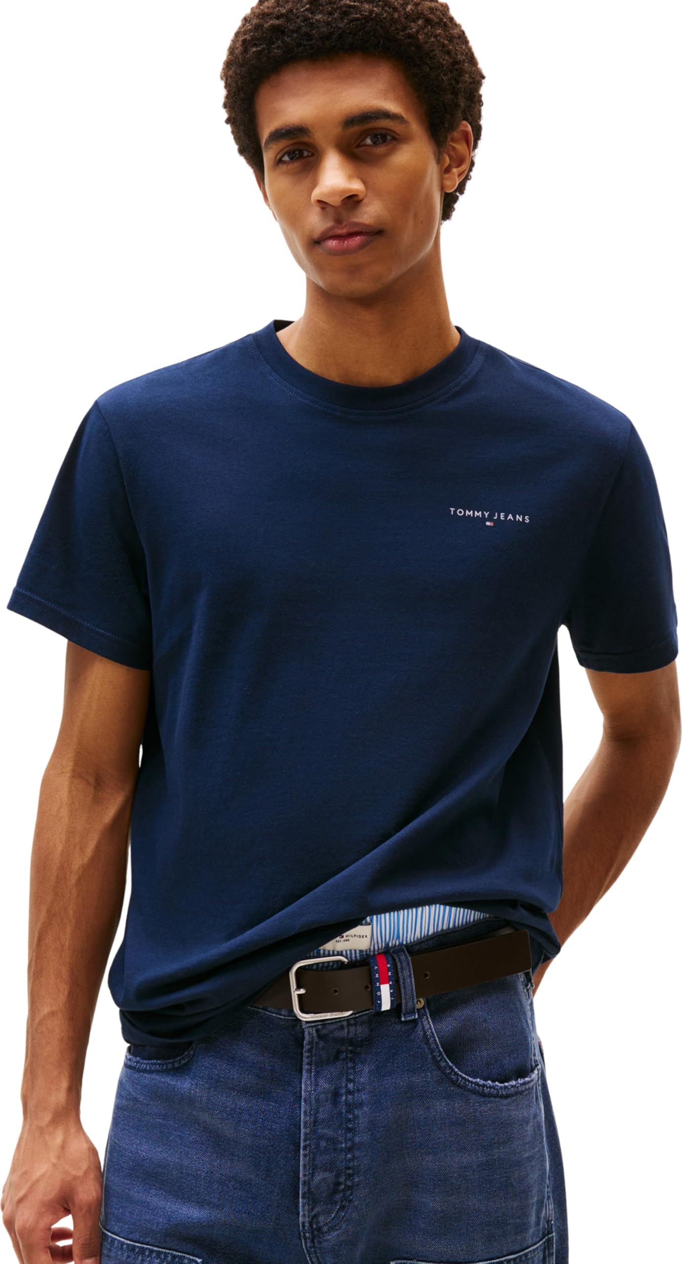 Tommy Jeans Men's Blue (Dark Night Navy) Tjm Slim Linear Chest Tee Ext Dm0dm21780 S/S T-Shirt, Xl Uk