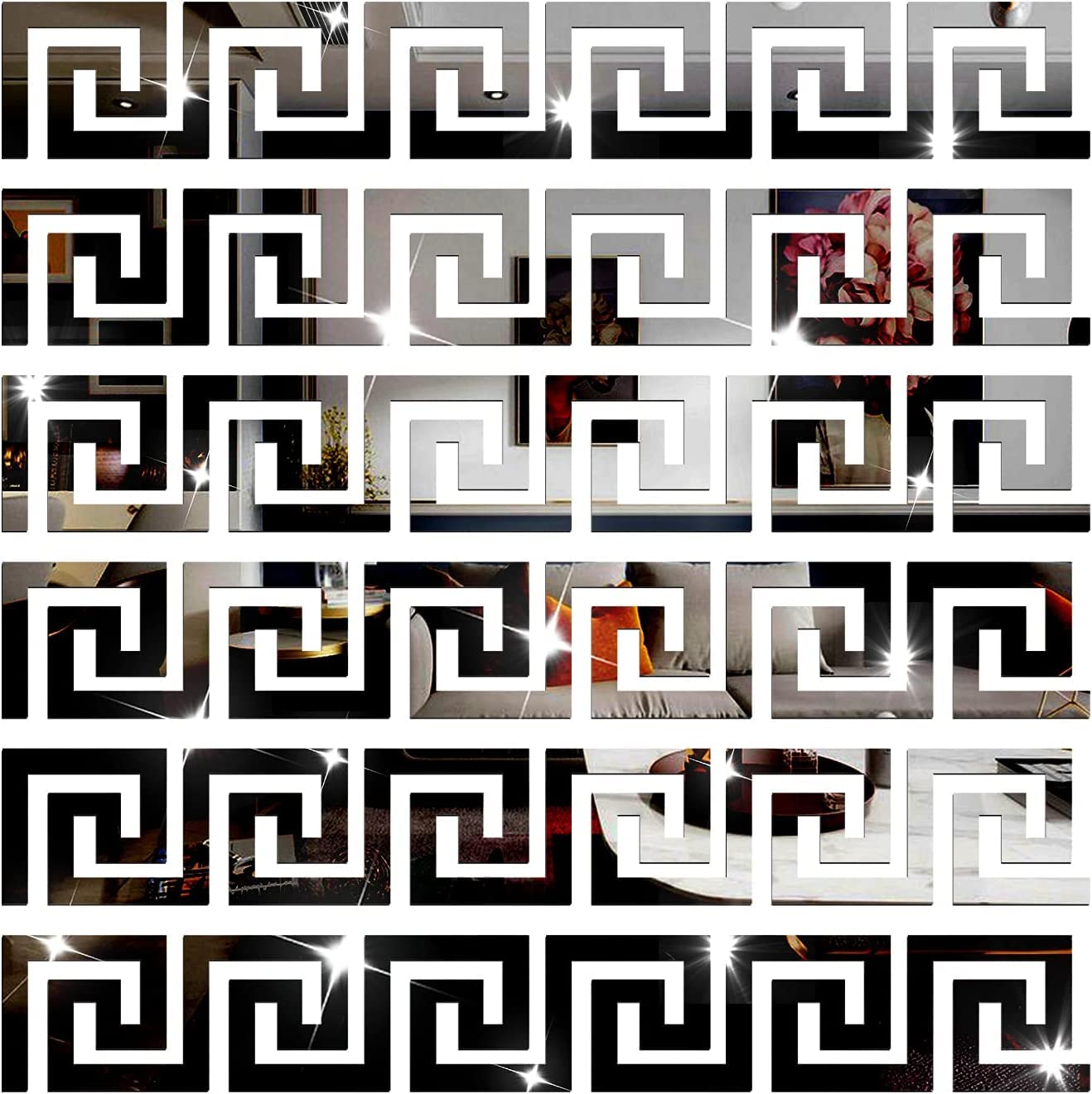 Meraki Mart Geometric Non Glass Wall Stickers 3D Acrylic Mirror Self Adhesive DIY Snake Tiles Wall Decor Art for Home, Bedroom, Office, Garden and Washroom - 10 Pcs, Size:10x10 cm (Silver) (B0BG6LNXND) Amazon Price History, Amazon Price Tracker