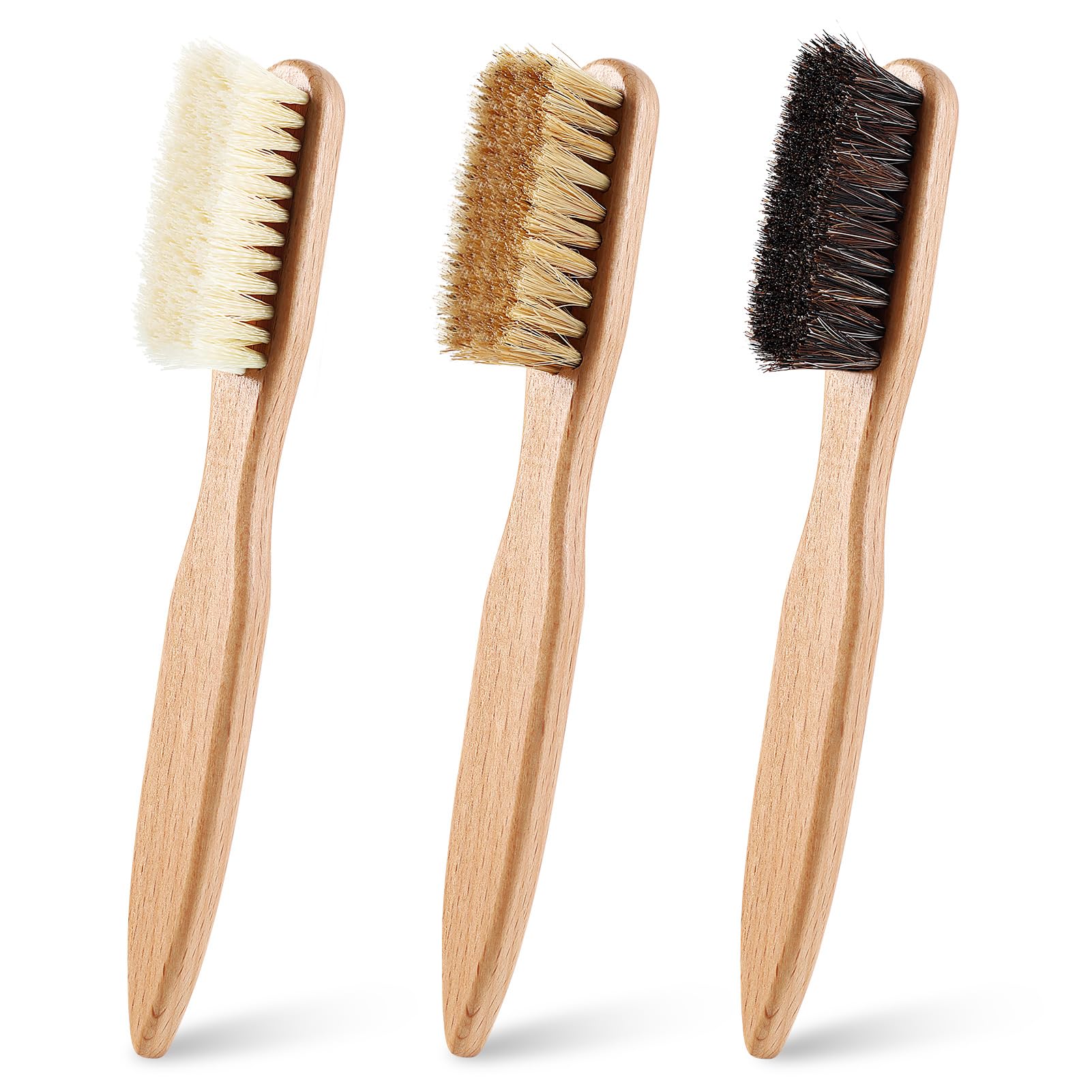 3 cepillos de madera para quitar manchas de lavandería con cerdas de jabalí, cepillo pequeño para ropa para frotar manchas de muebles, tela y cuero (3 piezas C)